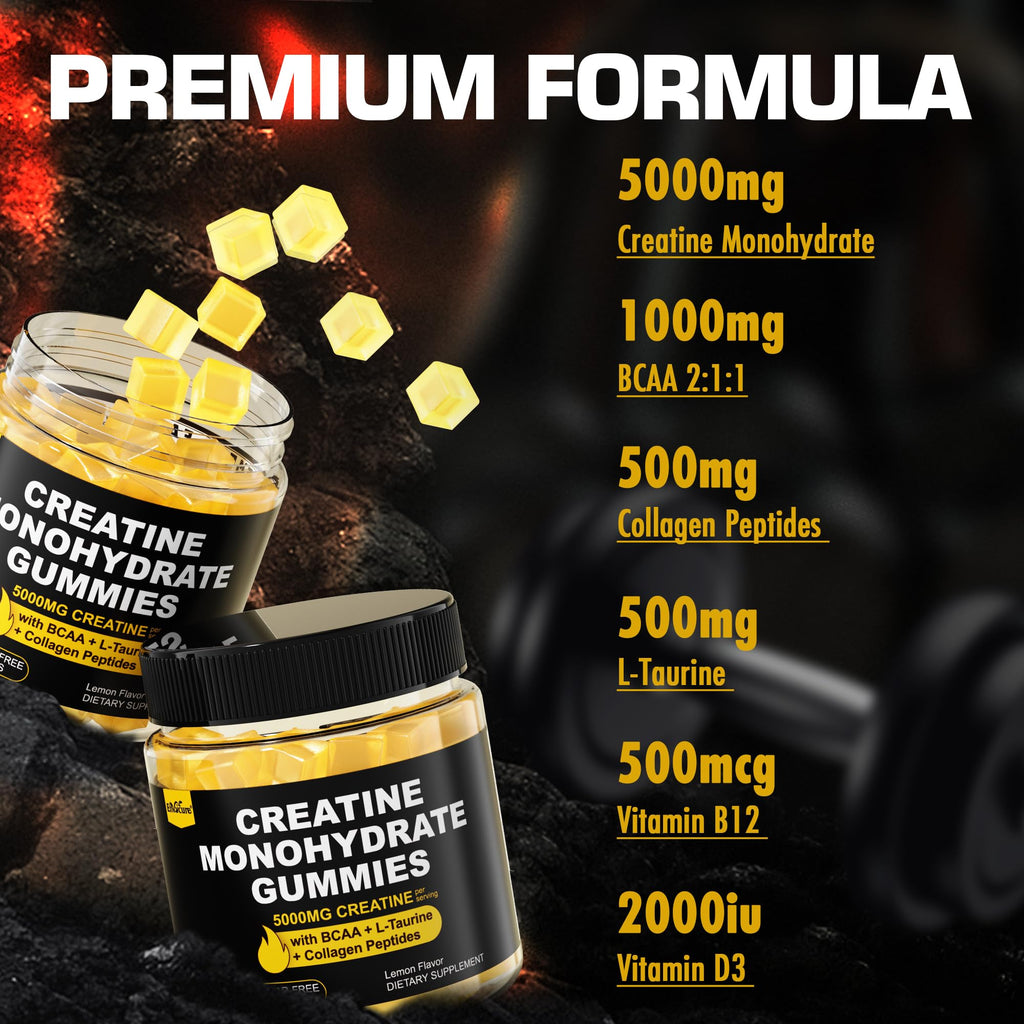 Creatine Monohydrate Gummies with BCAA & Collagen – Lemon

