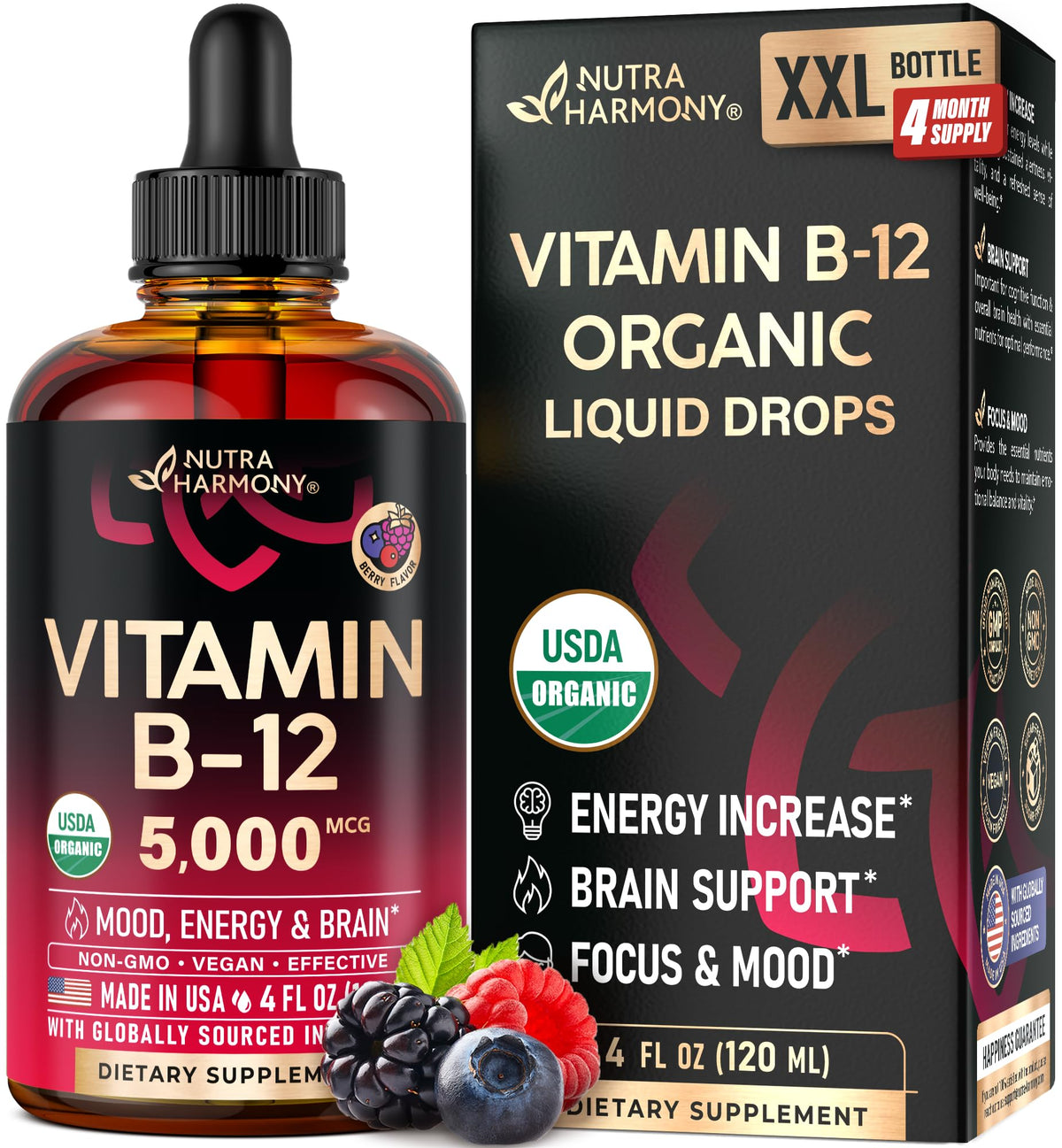 USDA Organic Vitamin B12 Sublingual Methylcobalamin 5000 mcg