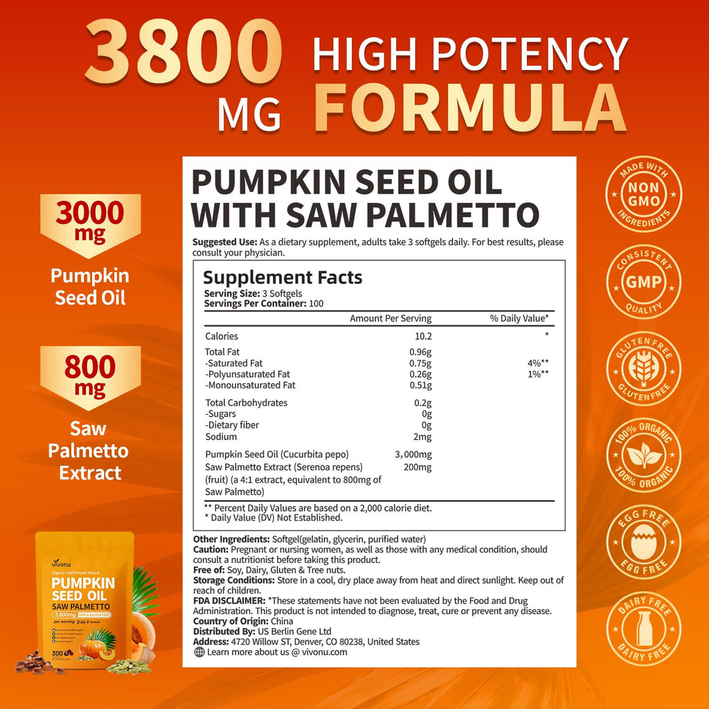 VivoNu Pumpkin Seed Oil with Saw Palmetto for Prostate

