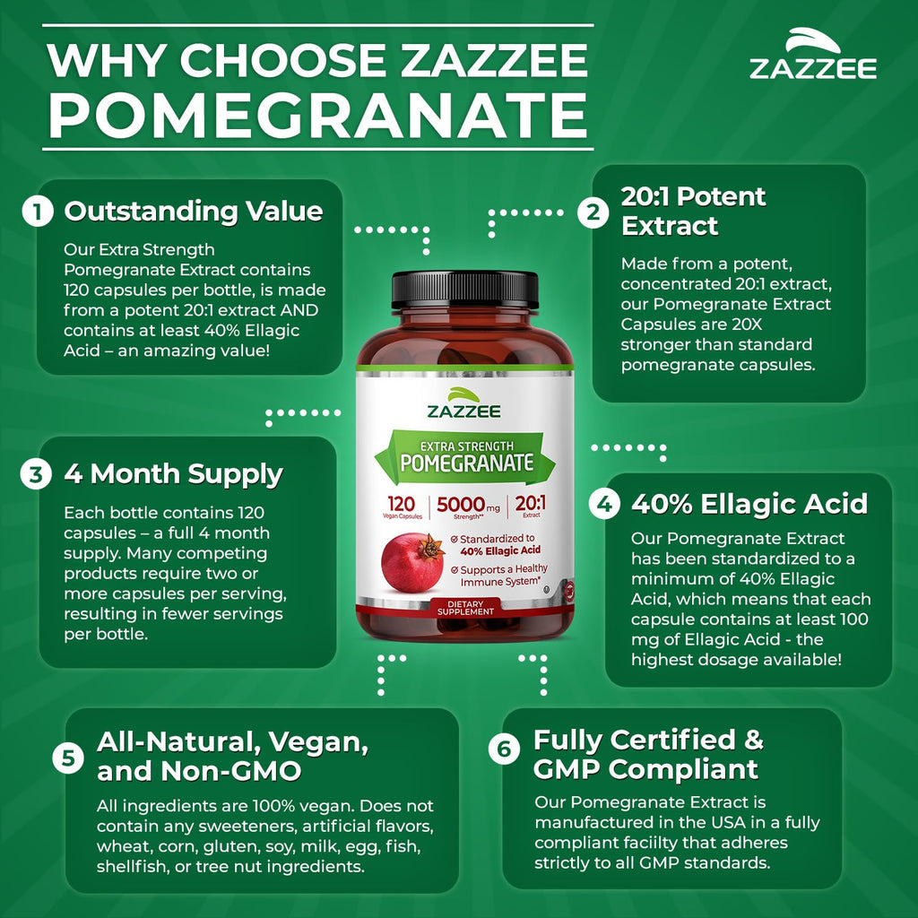 Zazzee Pomegranate Extract Vegan Non-GMO USA

