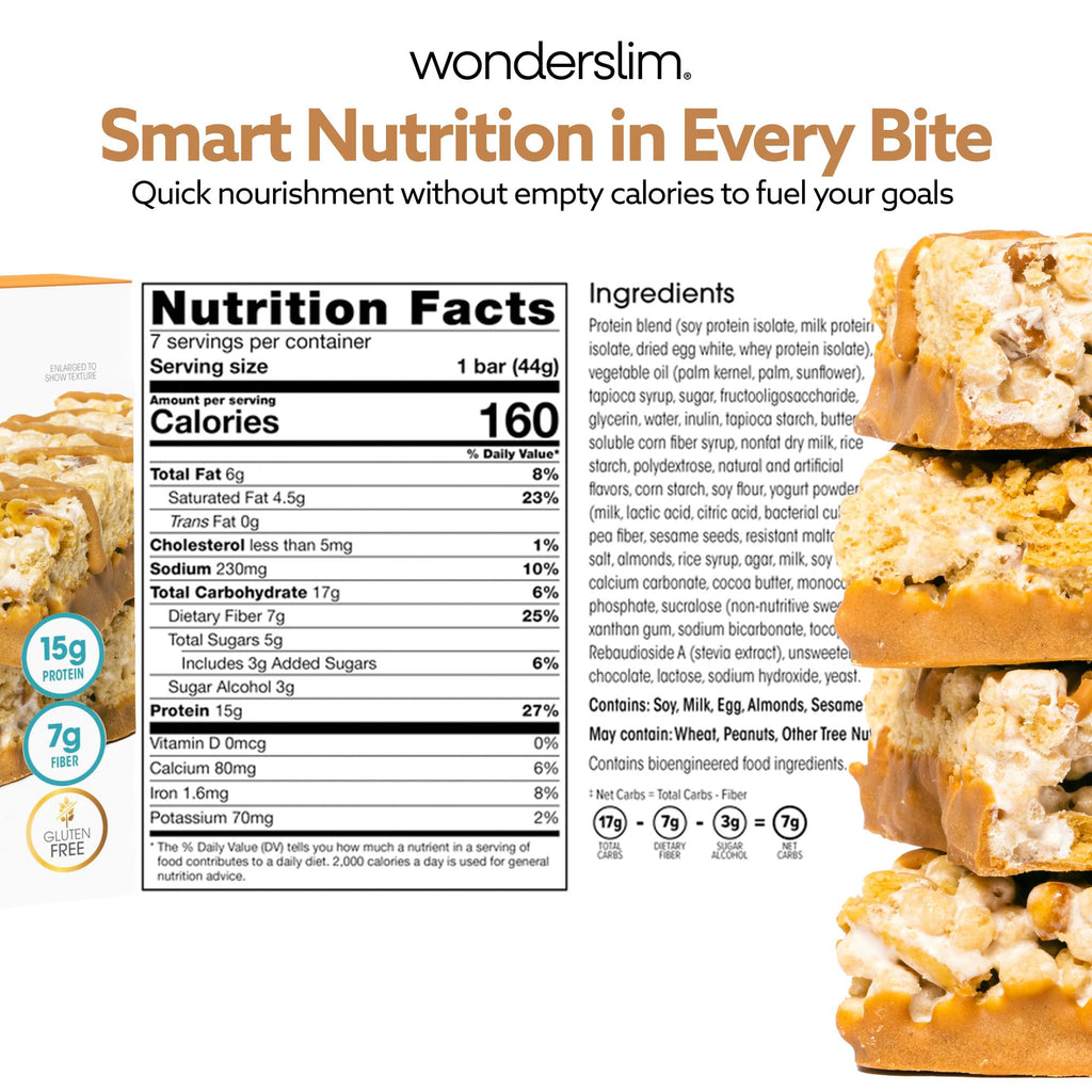 Wonderslim High Fiber Protein Bars – 15g Protein, Gluten Free

