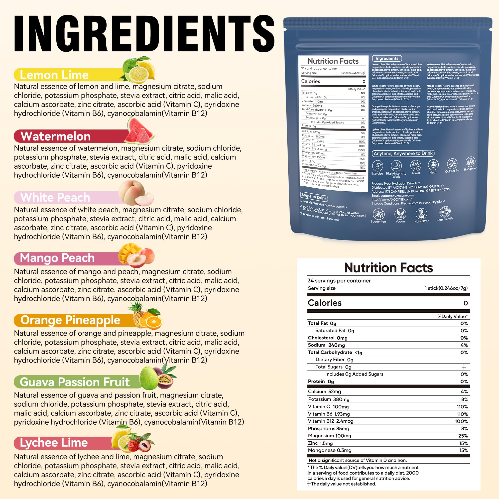 Electrolyte Powder Packets Sugar Free Hydration Mix

