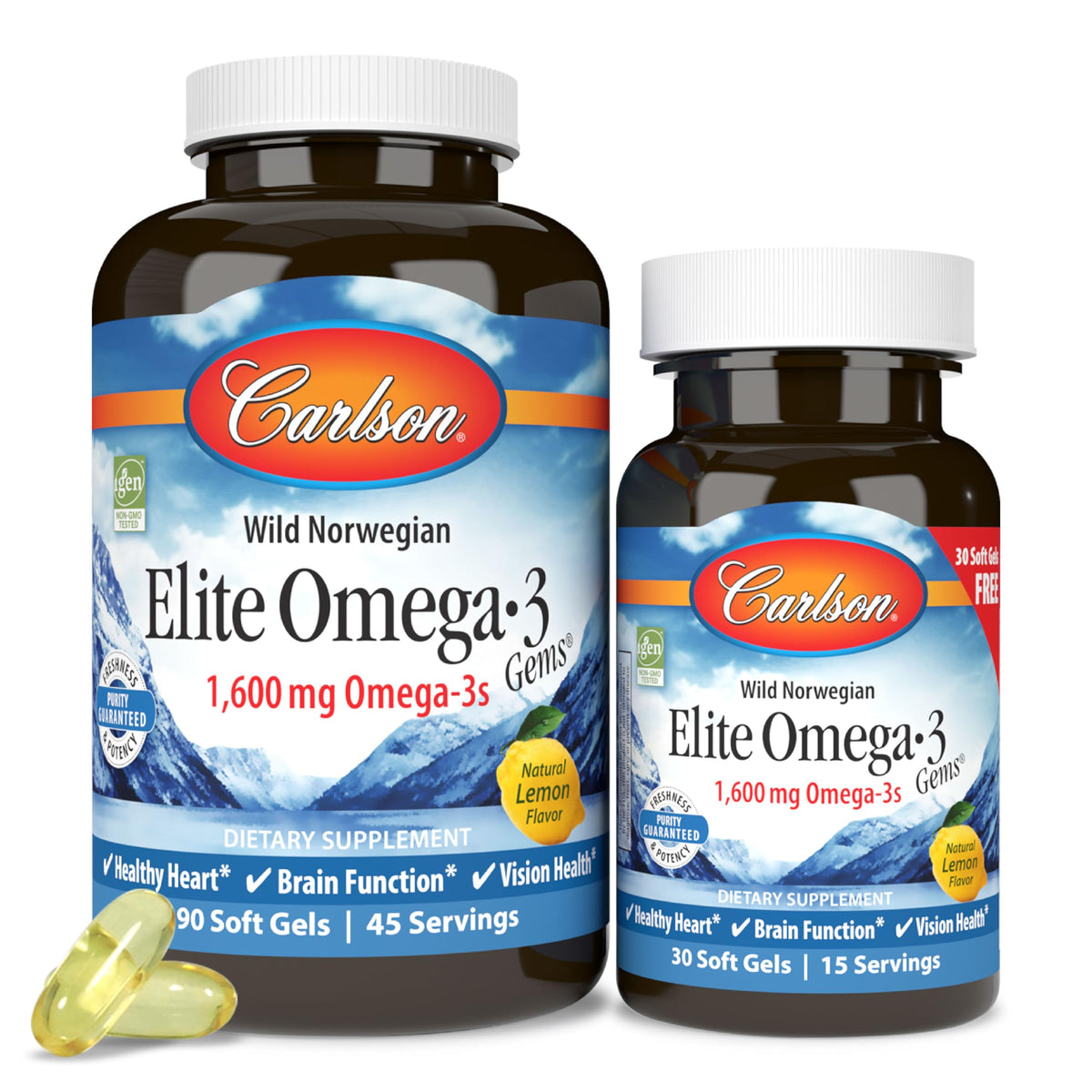 Carlson Elite Omega-3 Gems 1600 mg Norwegian Wild-Caught Fish Oil - Lemon Flavor