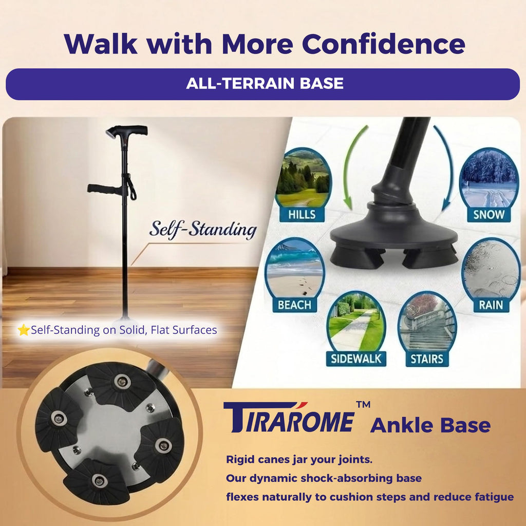TIRAROME 3-in-1 Folding Walking Cane with Alarm

