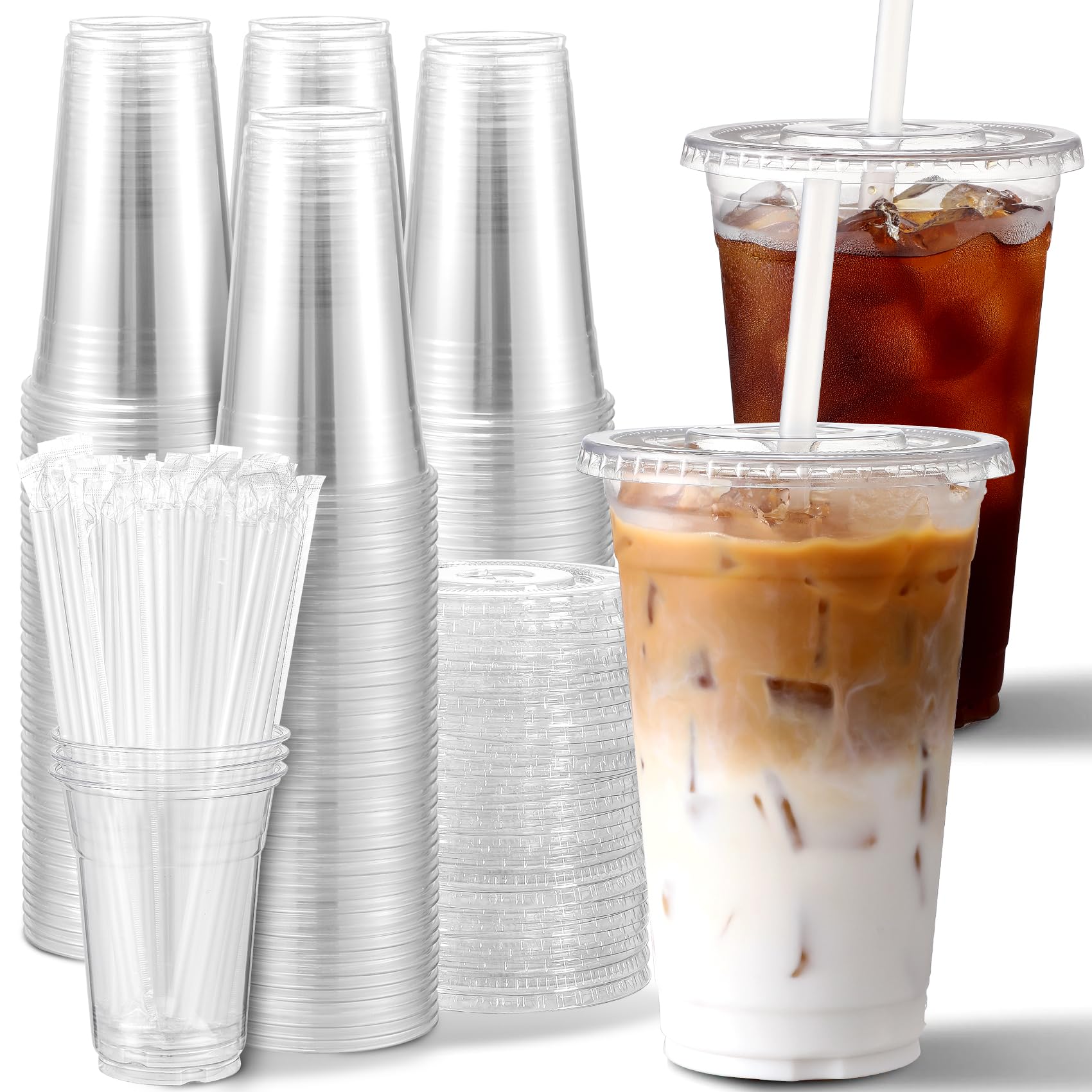 AOZITA Clear Plastic Cups with Lids and Straws