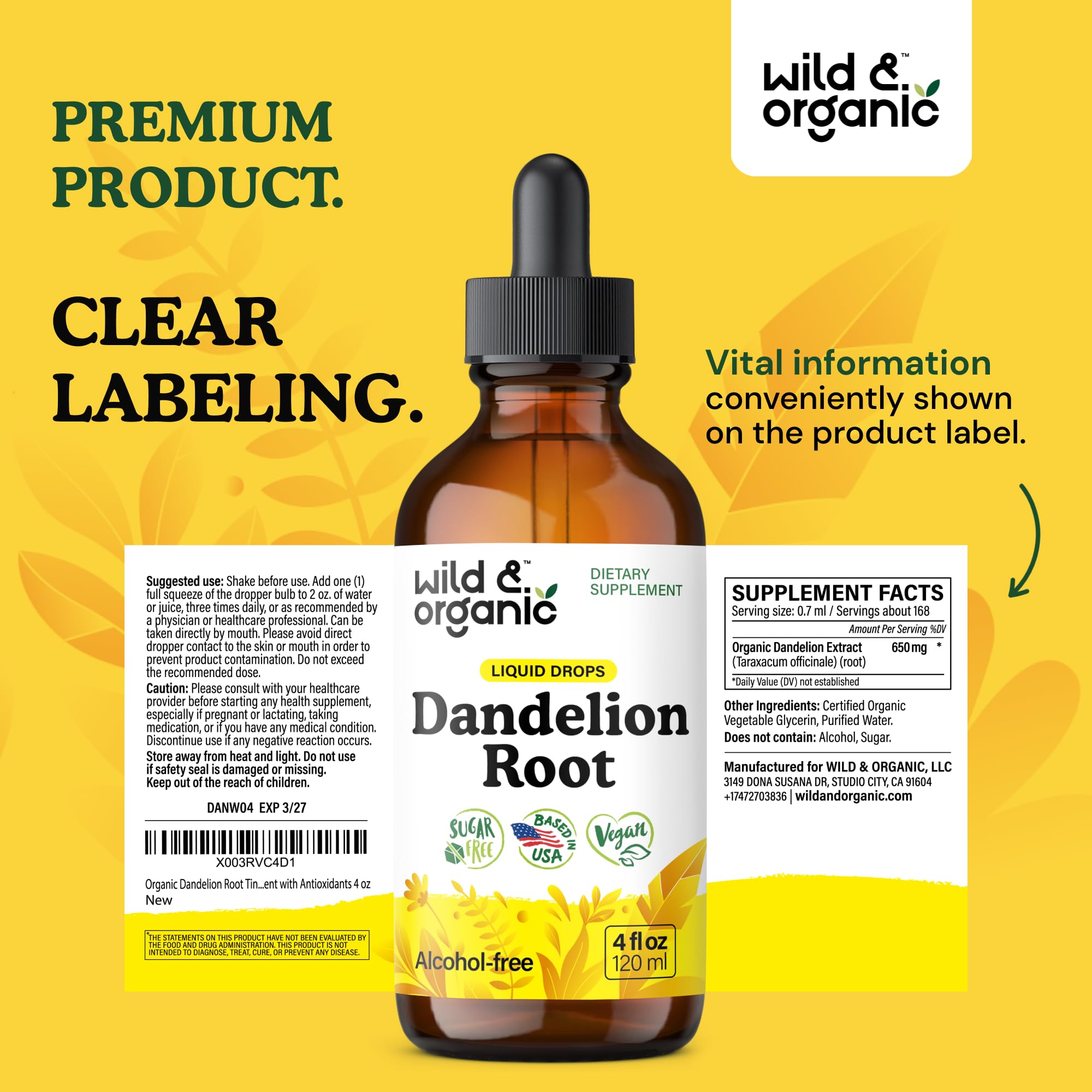 Dandelion Root Extract Drops - Wild & Organic Liver Support

