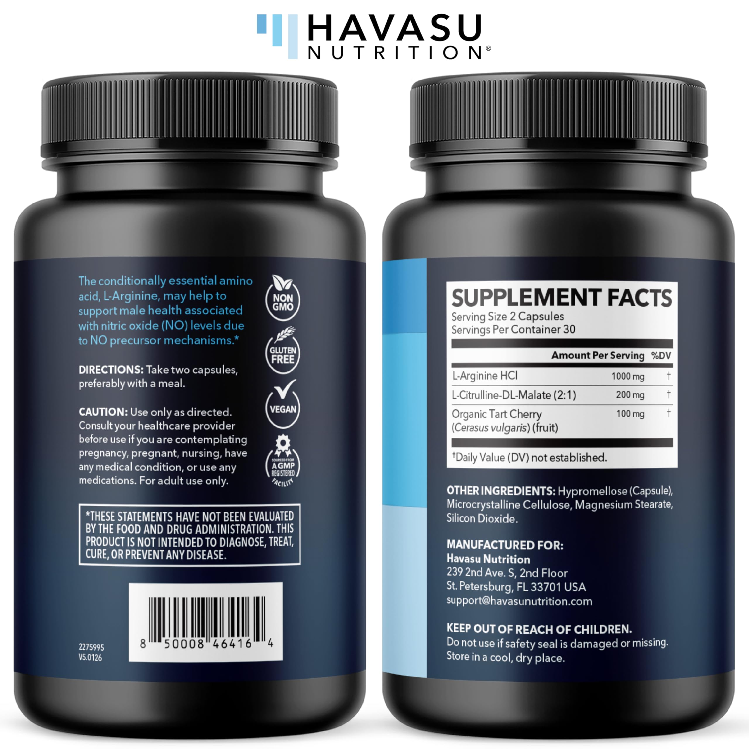L-Arginine L-Citrulline Capsules for Nitric Oxide Support - Vegan

