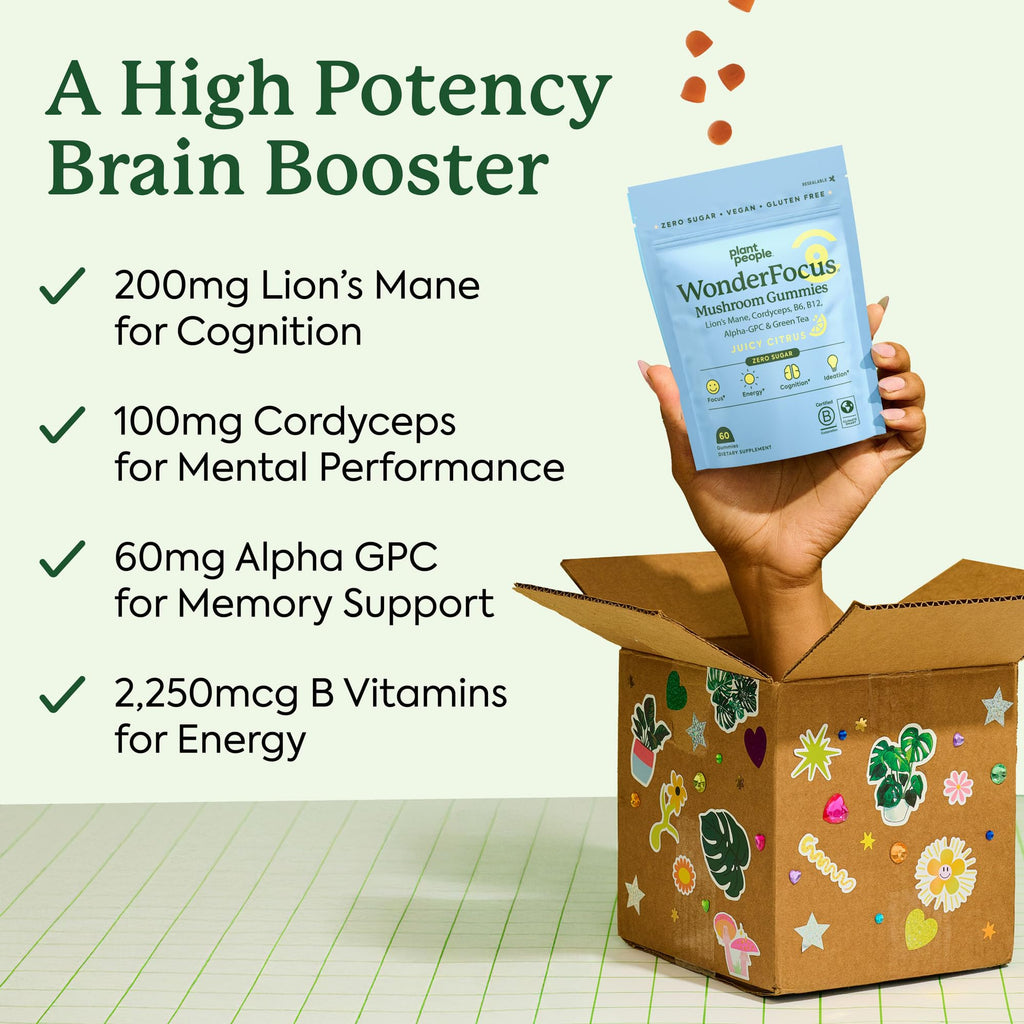 Plant People WonderFocus Mushroom Gummies | Nootropic Brain Support

