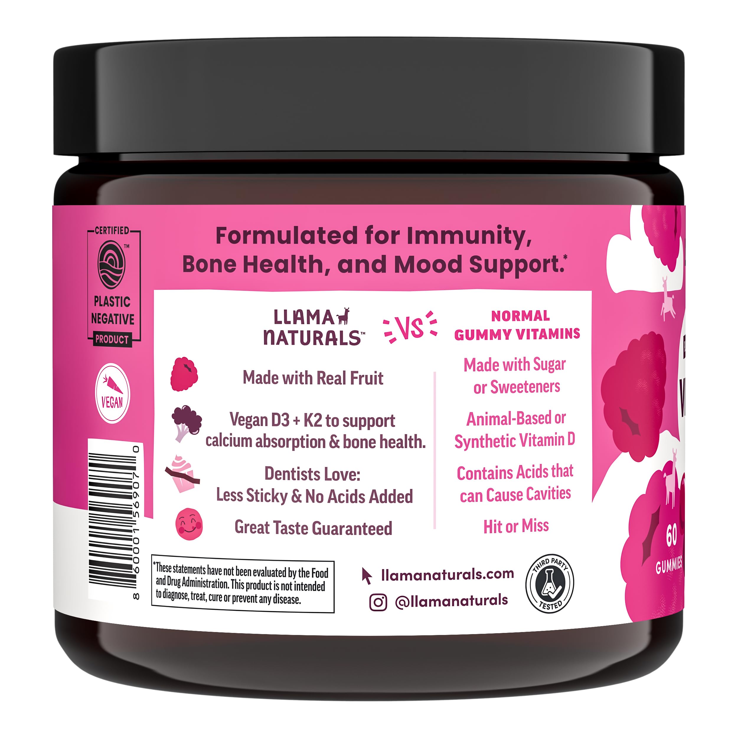 Llama Naturals Vitamin D3 Gummies - Vegan Real Fruit

