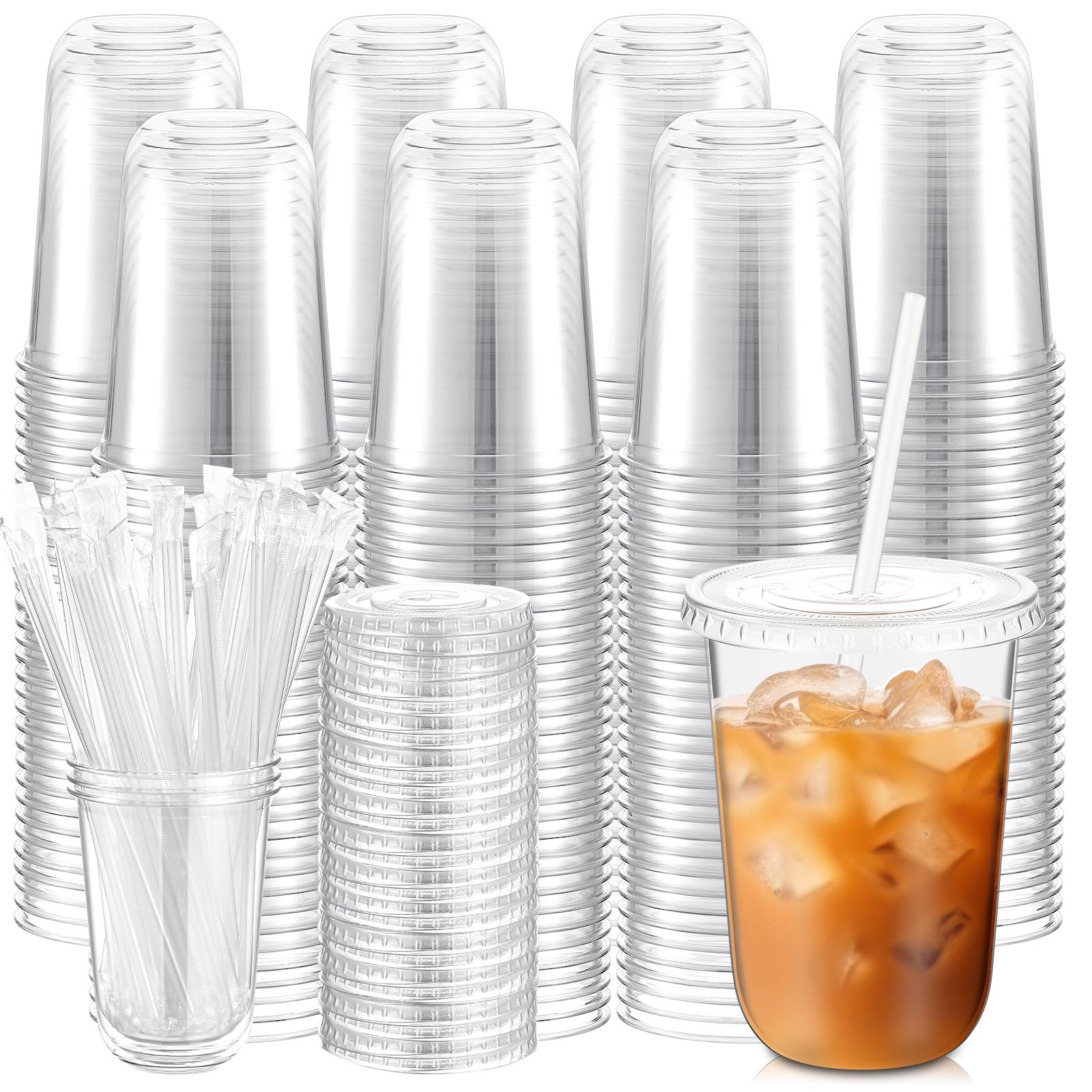 Ziliny PET Cups with Lids and Straws – Disposable Drink Cups