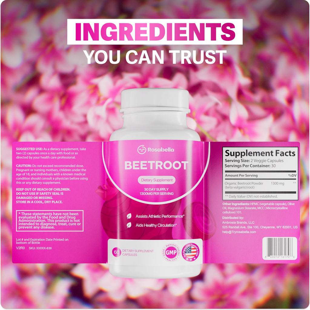 Beet Root Capsules by Rosabella - 1300mg Organic Beet Root

