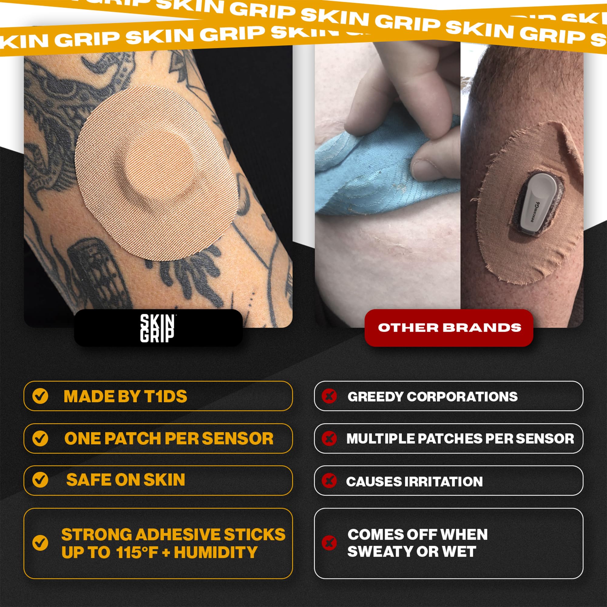 Skin Grip CGM Patch for Sensor Covers

