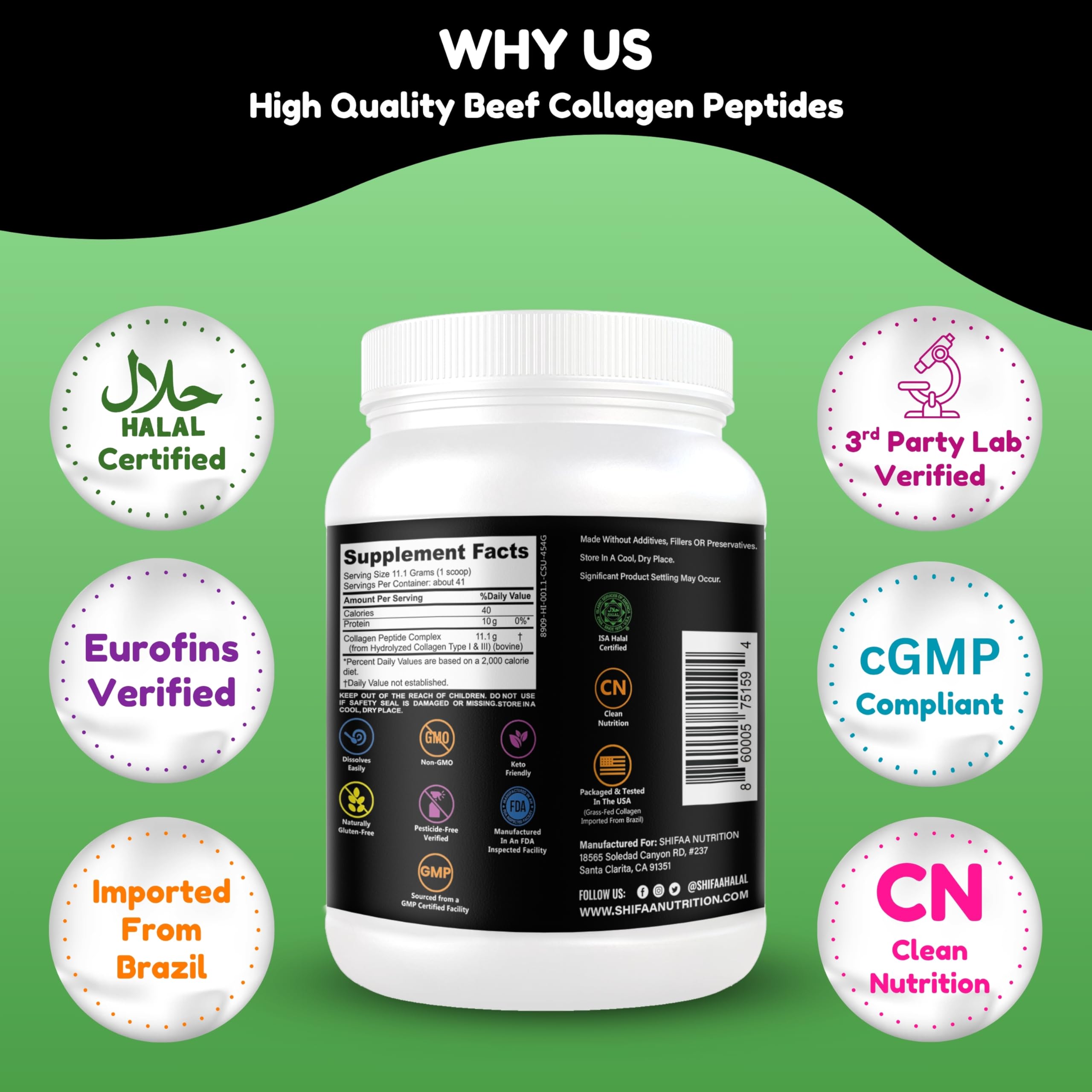 Collagen Peptides Powder Halal Grass-Fed Type I & III

