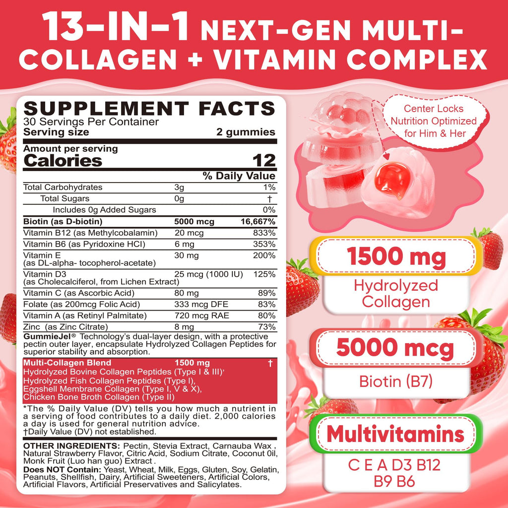 Collagen Peptide Gummies Multi-Collagen Sugar-Free for Skin

