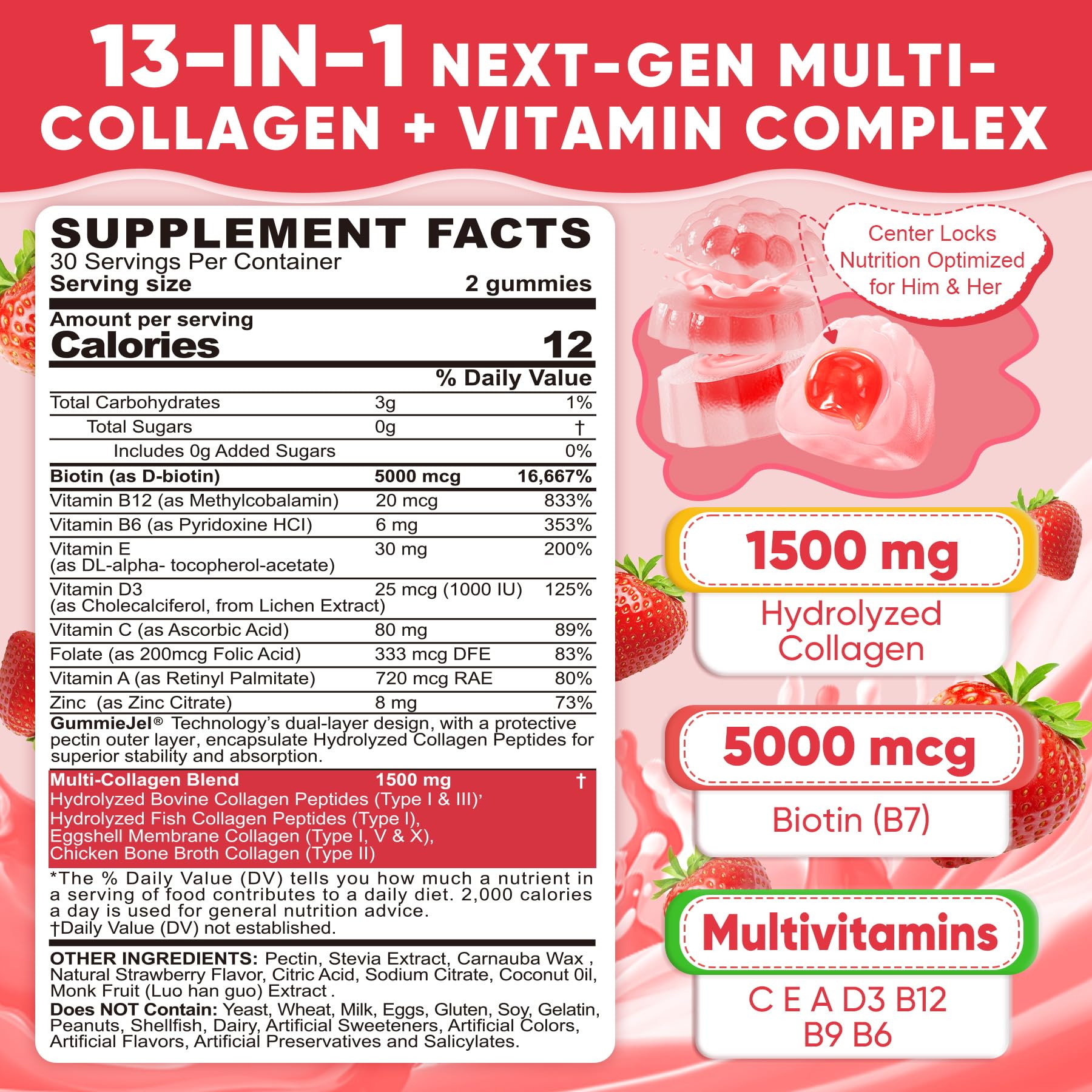 Collagen Peptide Gummies Multi-Collagen Sugar-Free for Skin

