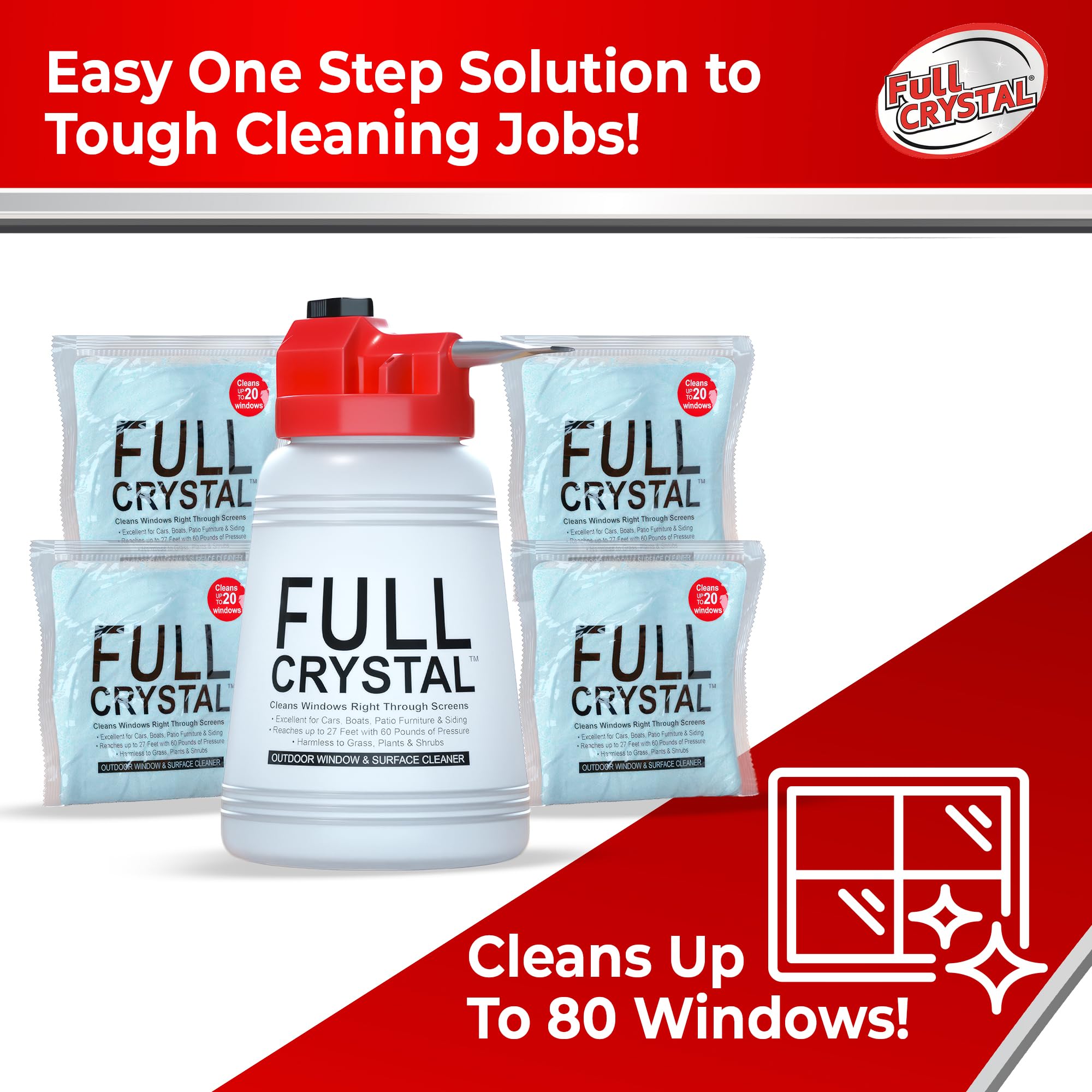 Full Crystal Window Cleaning Kit Glass Cleaner Concentrate with Long Reach

