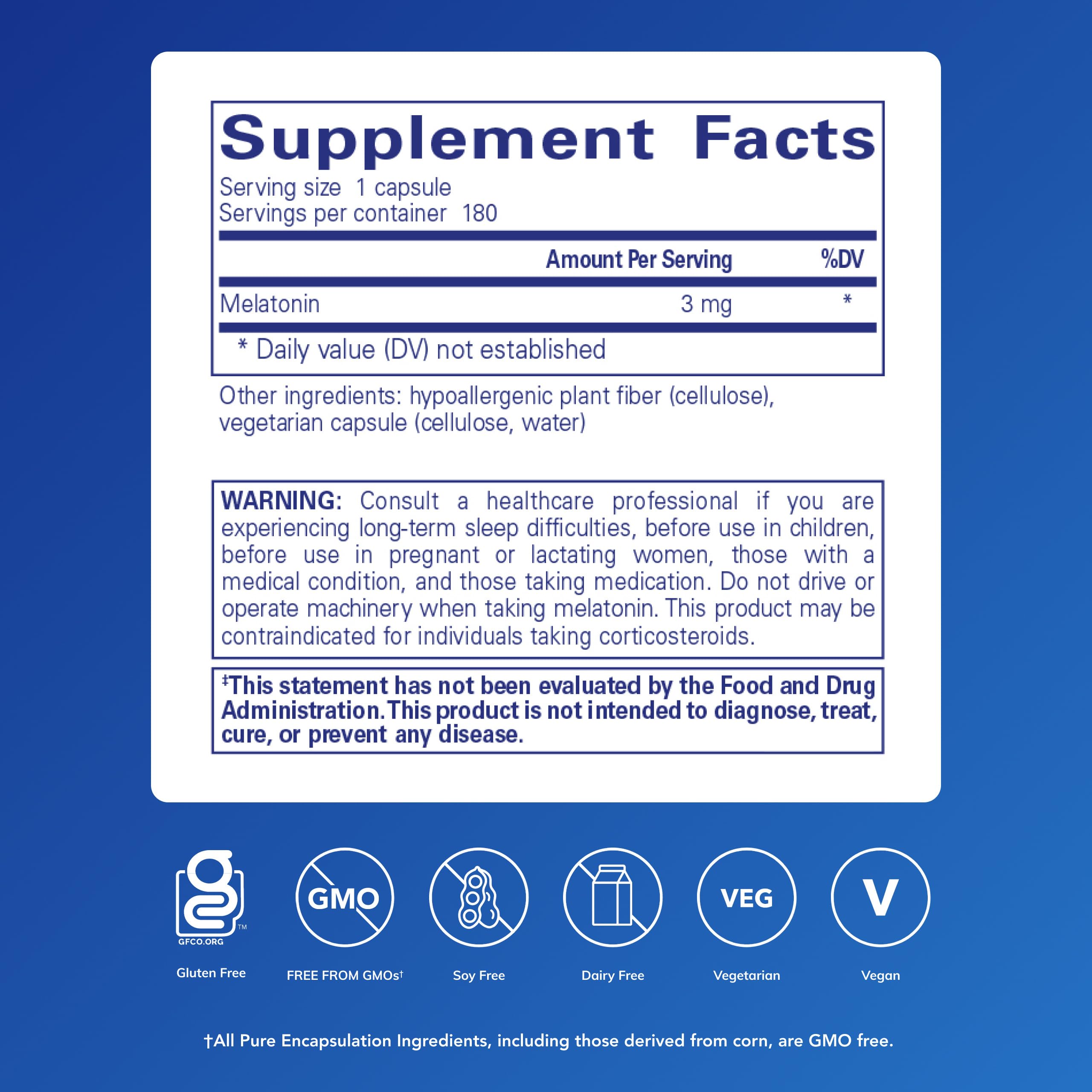 Pure Encapsulations Melatonin 3 mg Sleep Support

