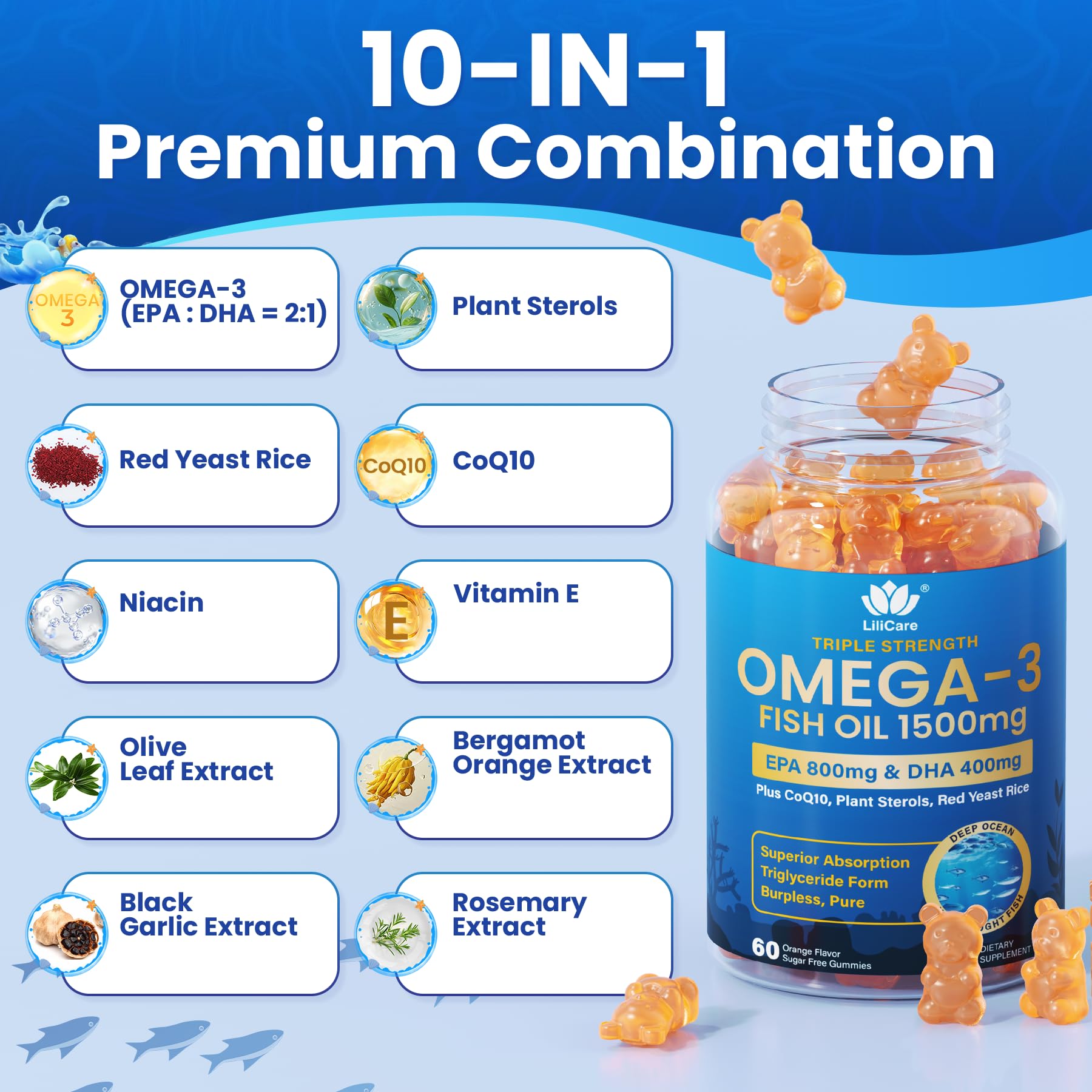 Omega-3 Fish Oil Gummies Triple-Strength EPA & DHA

