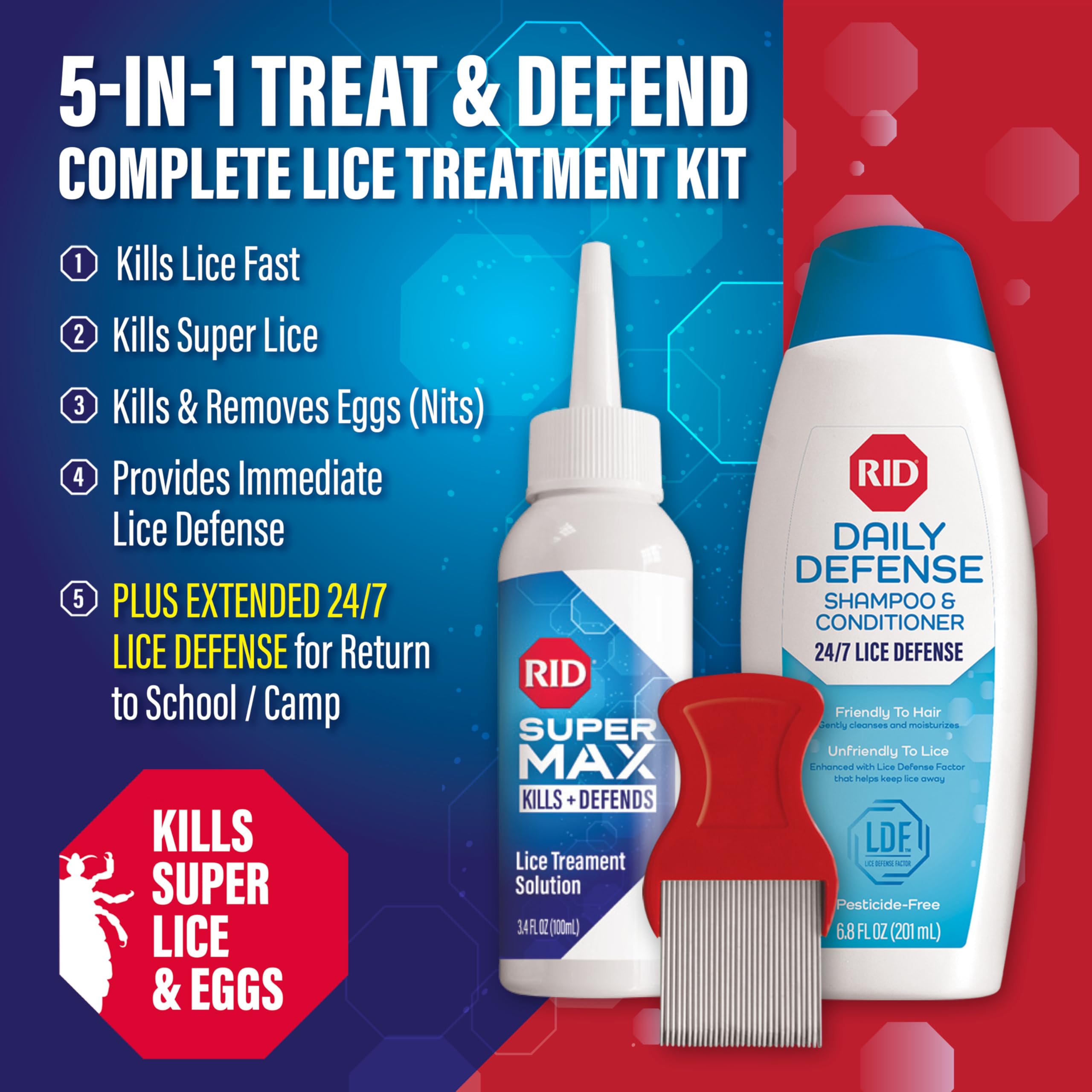 RID Lice Treatment Kit with Daily Defense Shampoo

