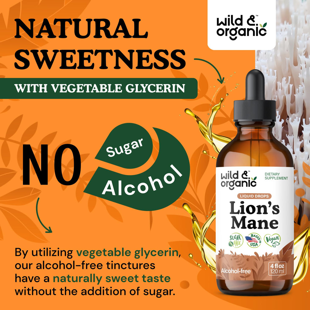 Lion's Mane Liquid Drops by Wild & Organic for Brain Support

