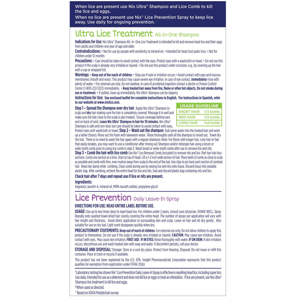 Nix Ultra Lice Treatment & Prevention Kit - Shampoo, Comb

