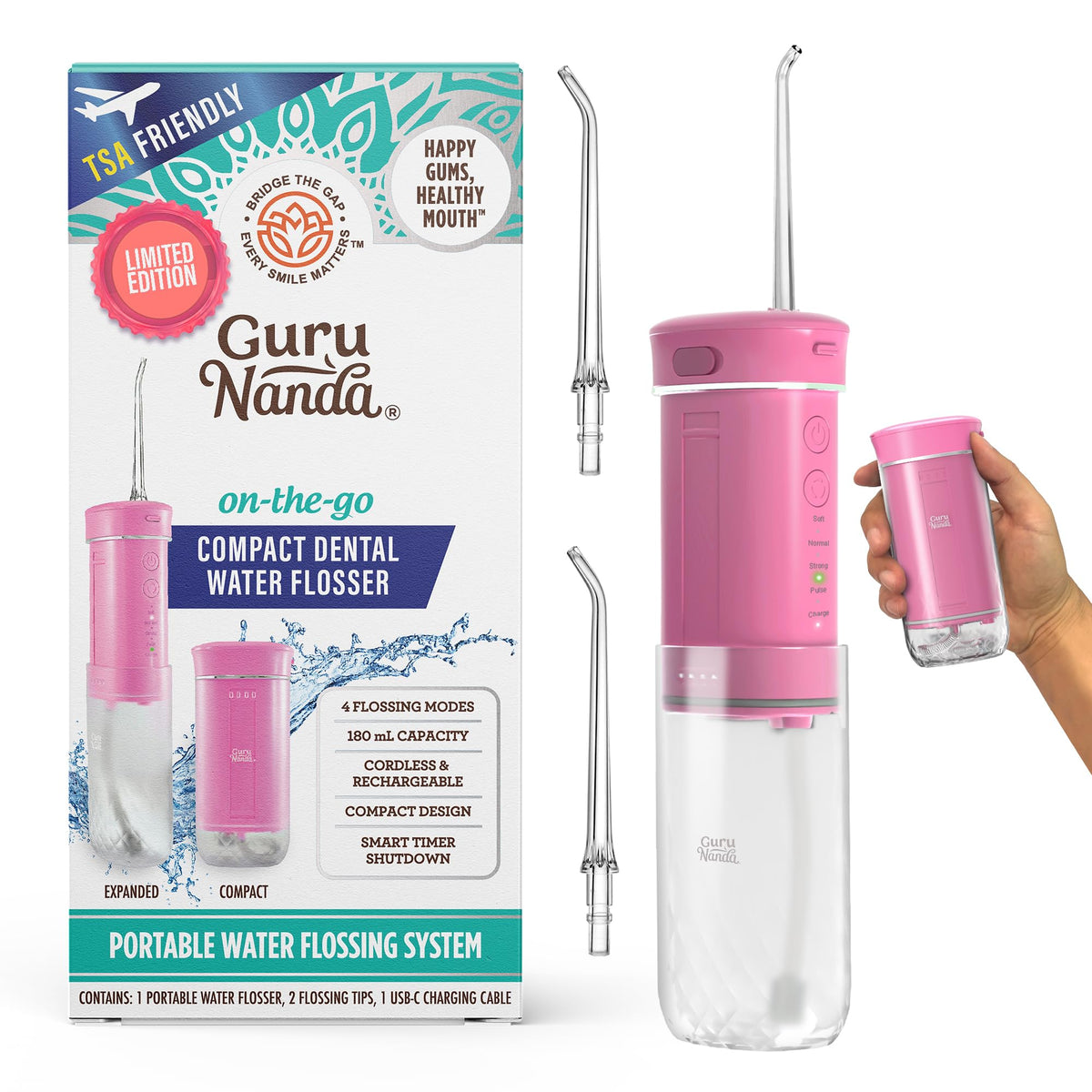 GuruNanda Mini Travel Water Flosser – Cordless Portable Oral Irrigator