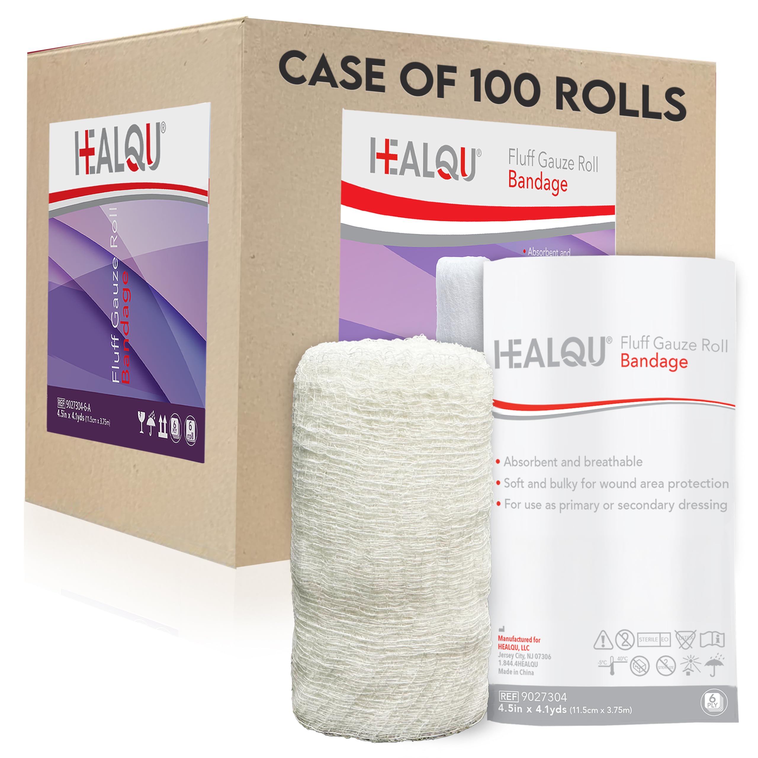 HEALQU Kerlix Gauze Bandage Roll - 6-Ply Latex-Free Cotton