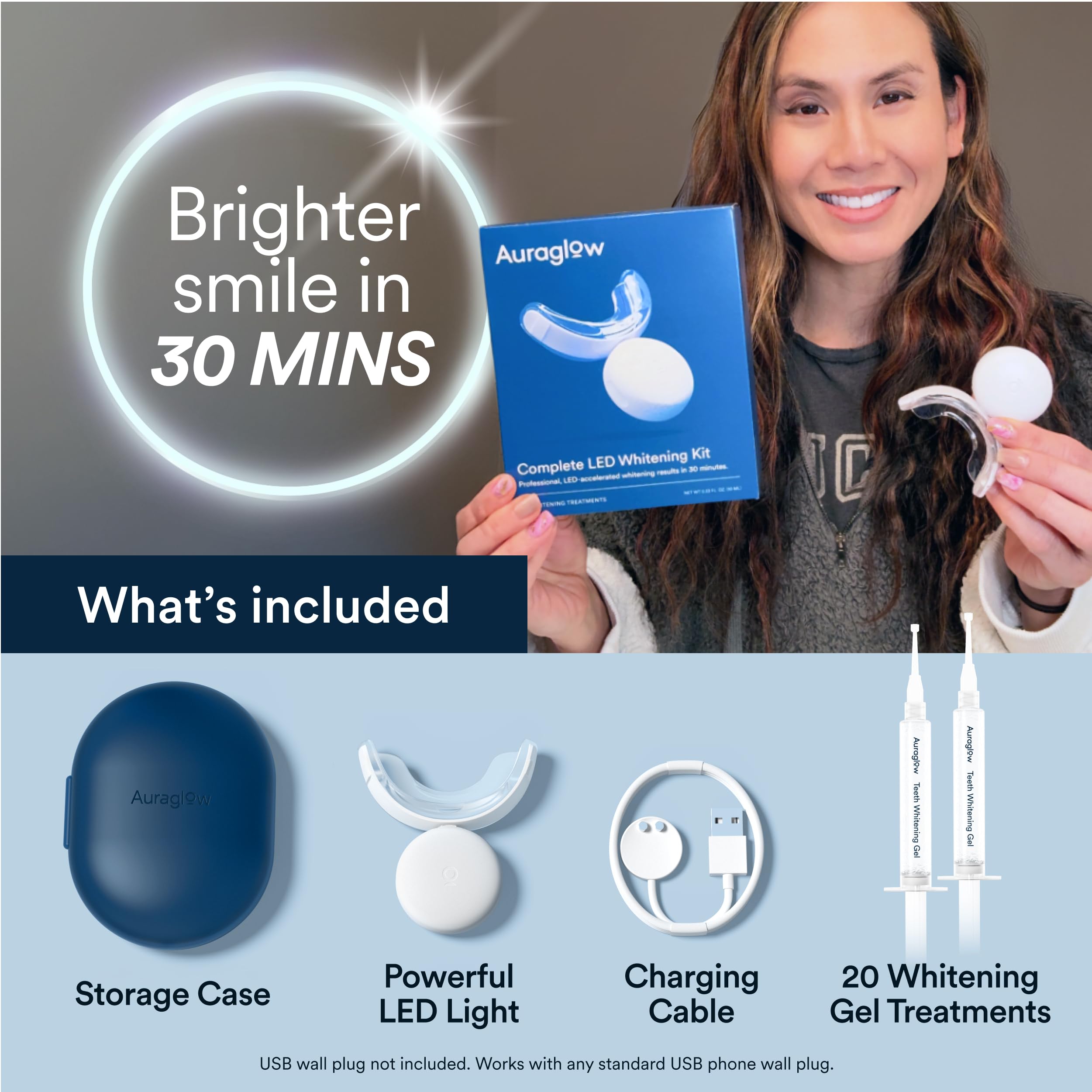 Auraglow Teeth Whitening Kit with LED Accelerator Light

