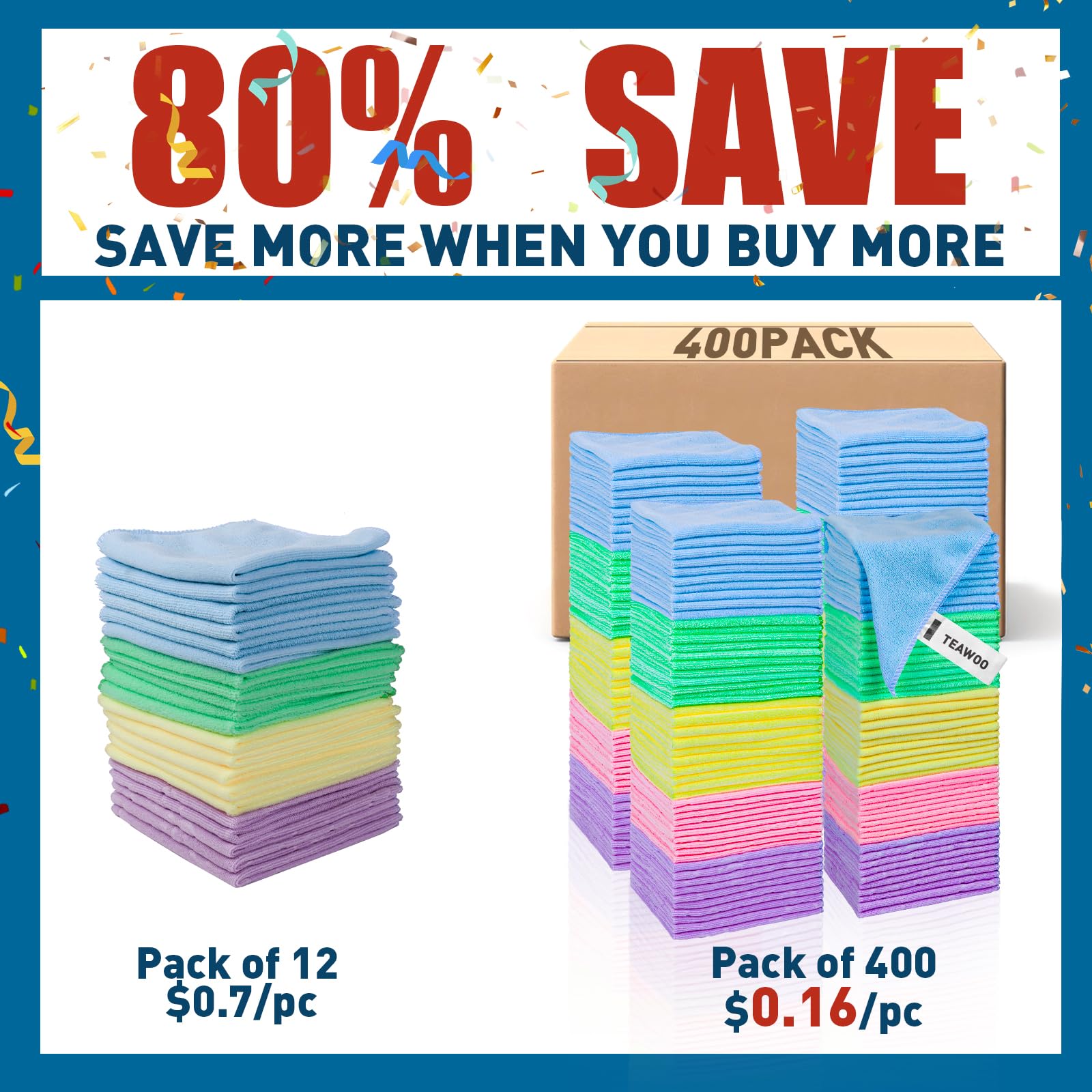 TEAWOO Microfiber Towels Bulk Cleaning Cloths for Cars

