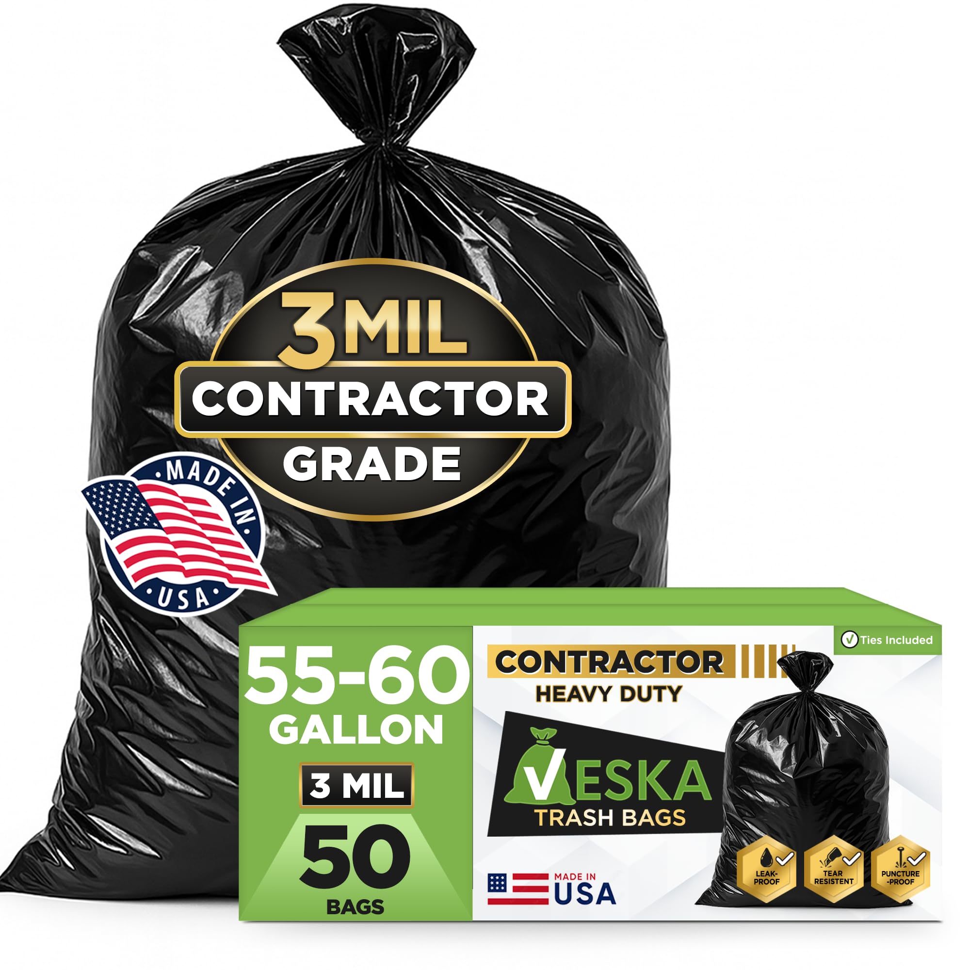 Veska Contractor Garbage Bags Heavy Duty for Job Sites