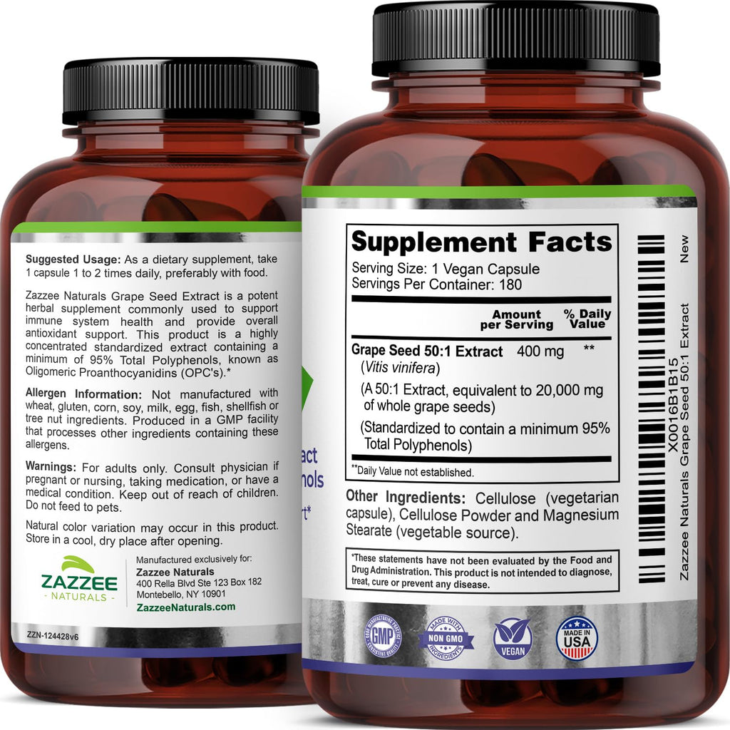 Zazzee Grape Seed Extract 50:1 | 95% Polyphenols | Vegan

