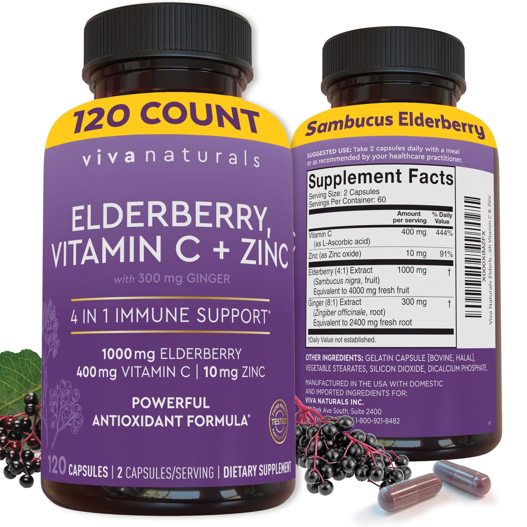 Viva Naturals Elderberry Immune Support Vitamin C & Zinc

