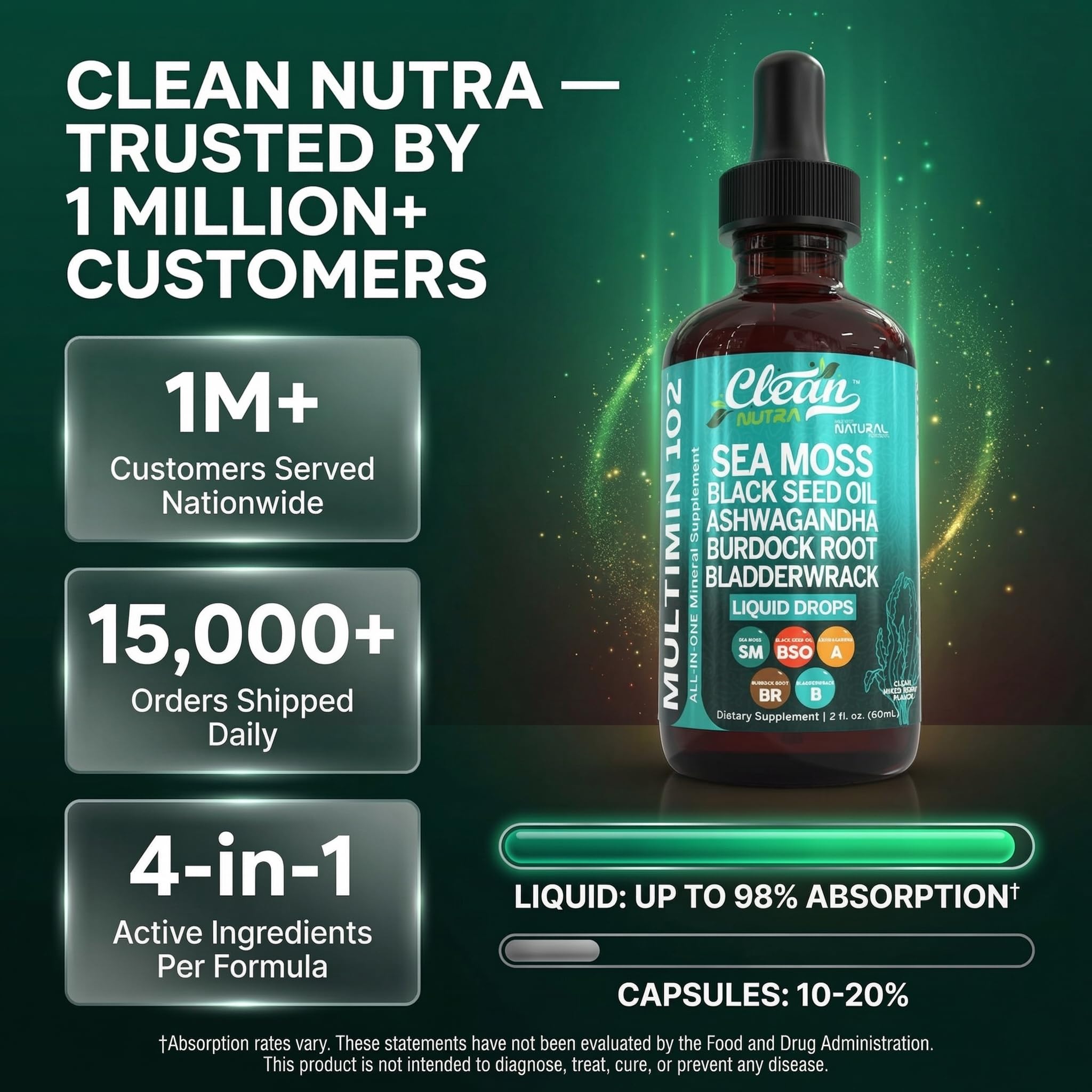 Clean Nutra Sea Moss Drops MultiMineral Liquid | Vegan

