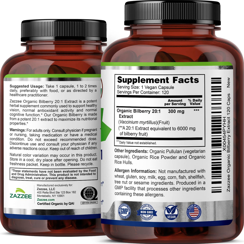 Zazzee Organic Bilberry Extract for Eye Health

