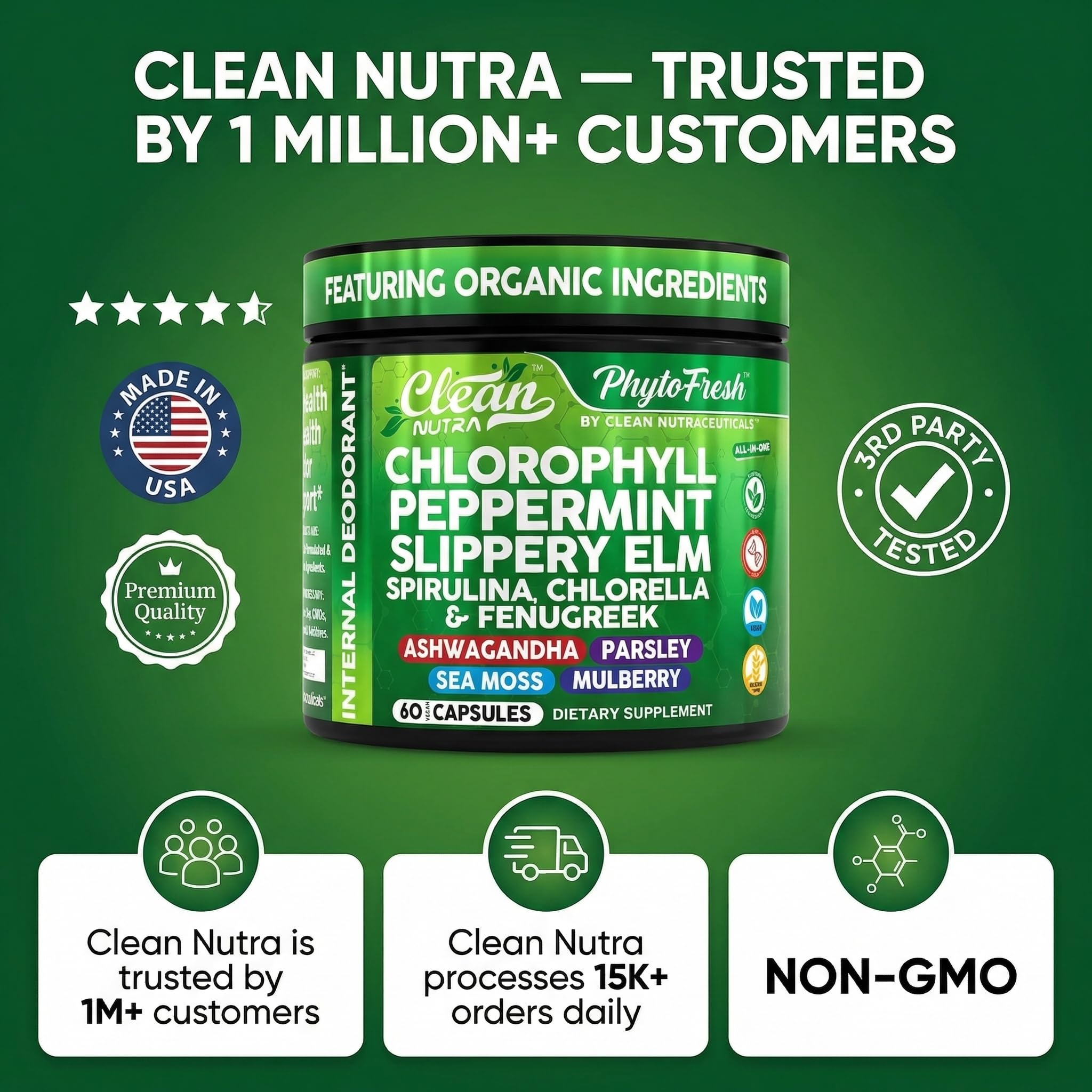 Clean Nutra Chlorophyll Capsules for Detox & Freshness

