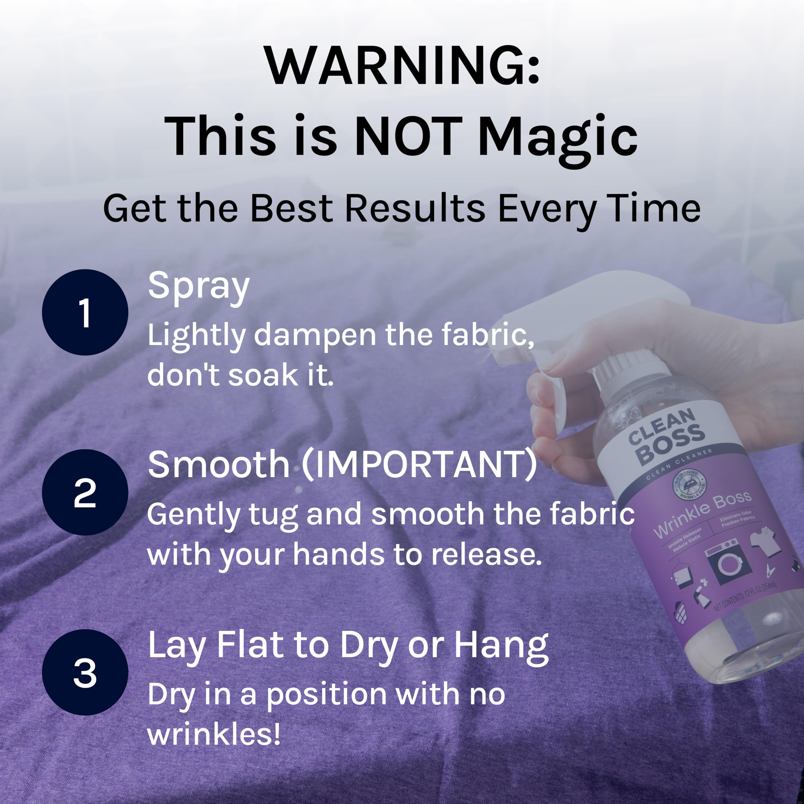 CleanBoss Wrinkle Boss Spray for Clothing | Quick Release

