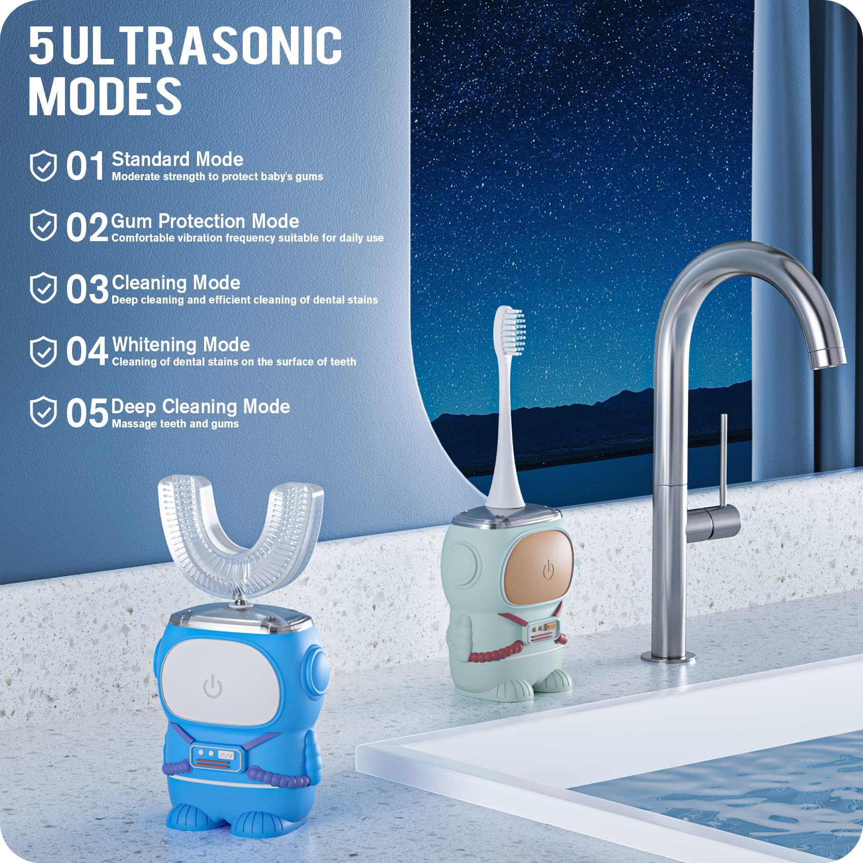 RexCodar Kids Ultrasonic U-Shaped Toothbrush – 5 Modes

