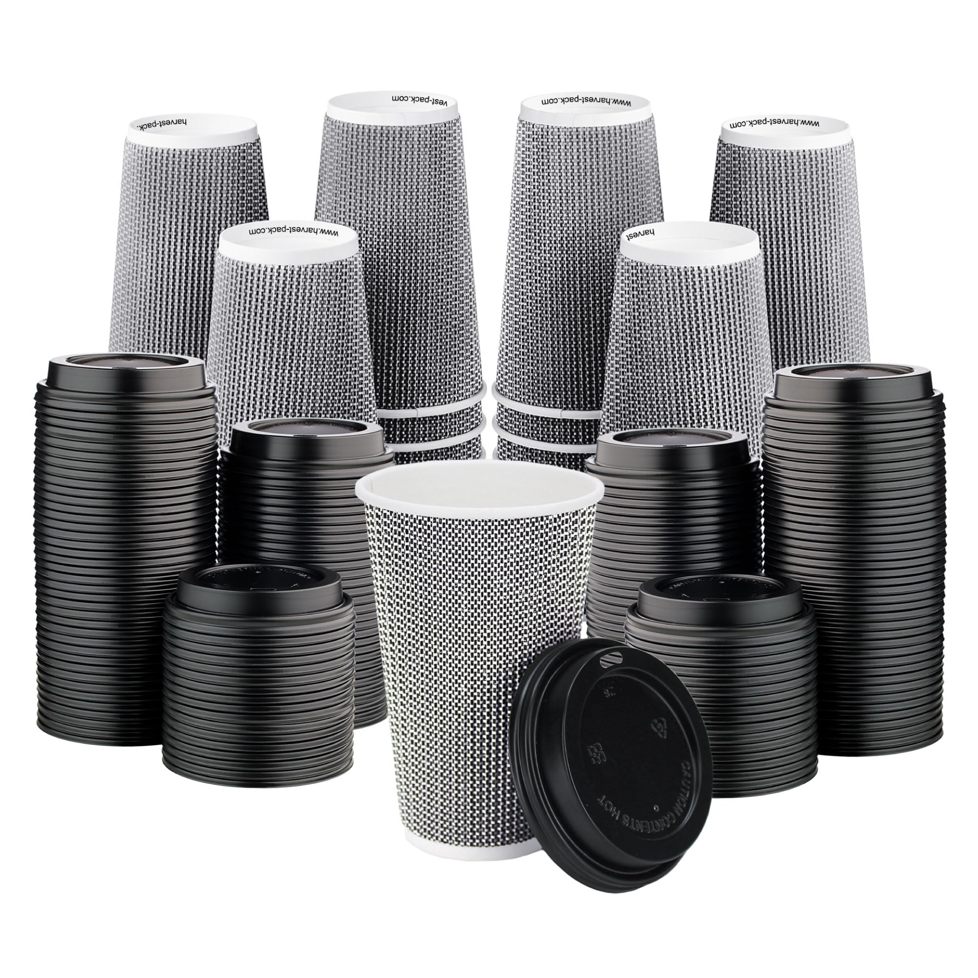 Harvest Pack 16 oz Disposable Coffee Cups with Lids - Insulated Ripple