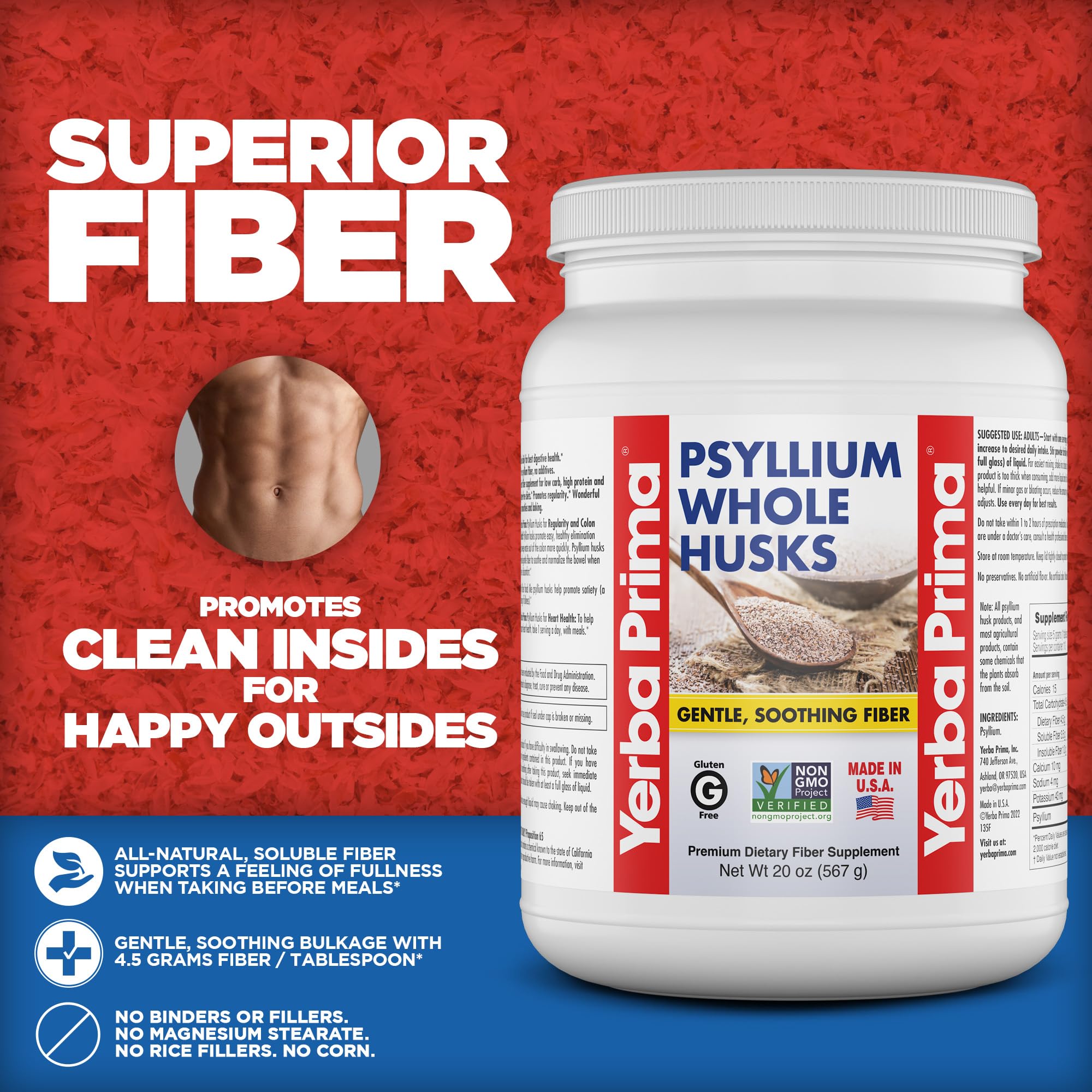 Yerba Prima Psyllium Whole Husks Fiber for Gut Health

