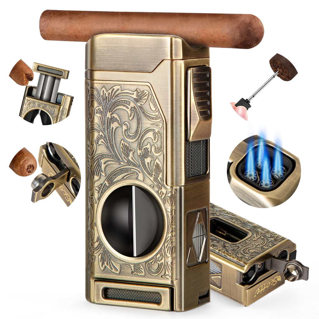 Quad Jet Flame Torch Lighter with Cutter and Punch

