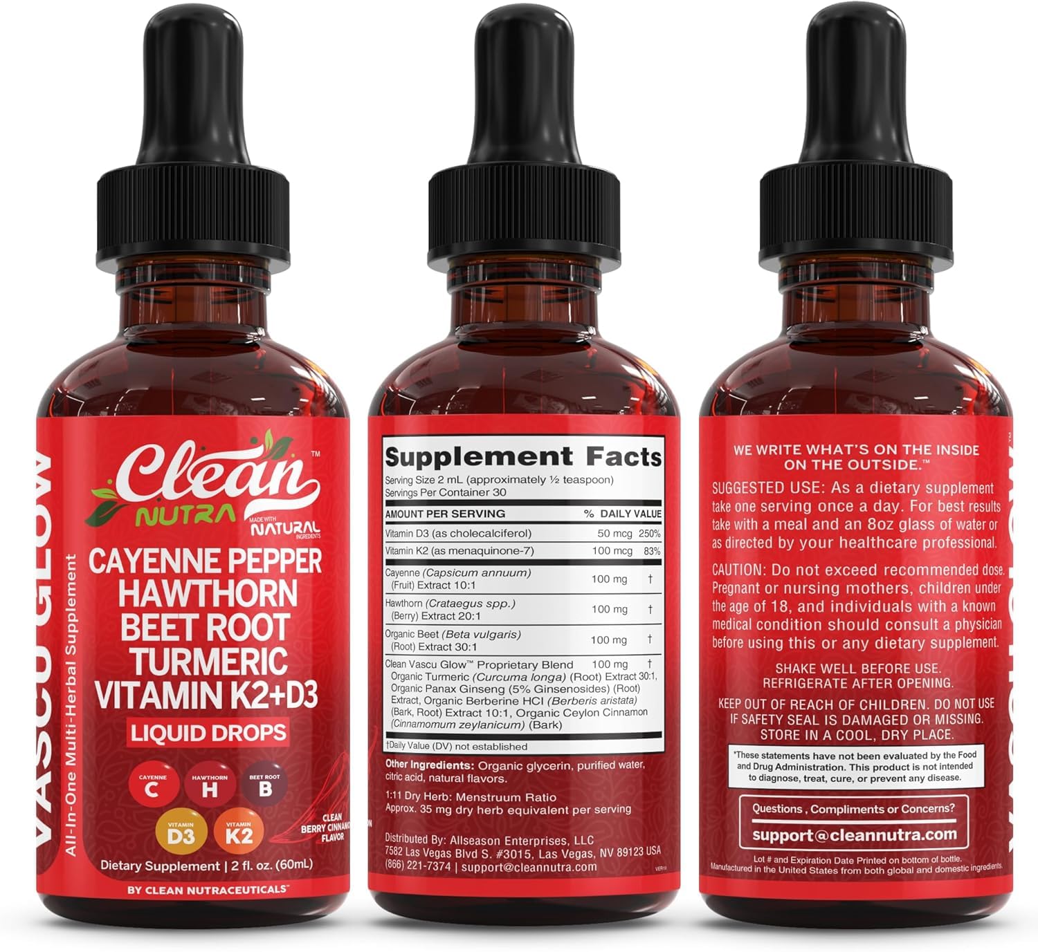 Clean Nutra Cayenne Pepper Drops with Hawthorn, D3 & K2

