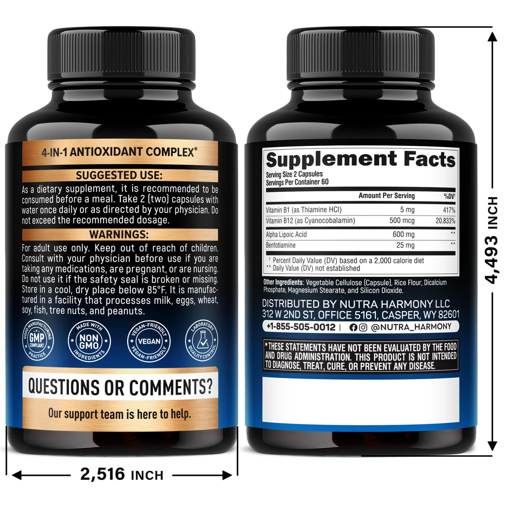 Alpha Lipoic Acid 600 mg Supplement for Nerve Energy - Vegan

