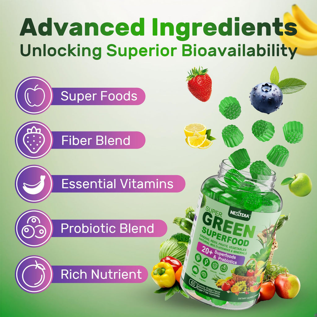 Nextdia Super Greens Multivitamin Gummies Spirulina

