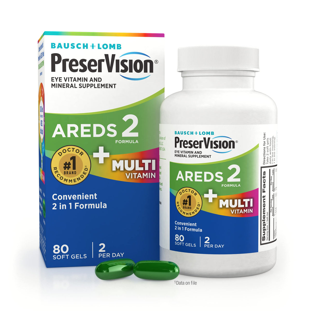 PreserVision AREDS 2 + Multivitamin Eye Vitamin with Lutein, Zeaxanthin, Zinc, Bausch & Lomb