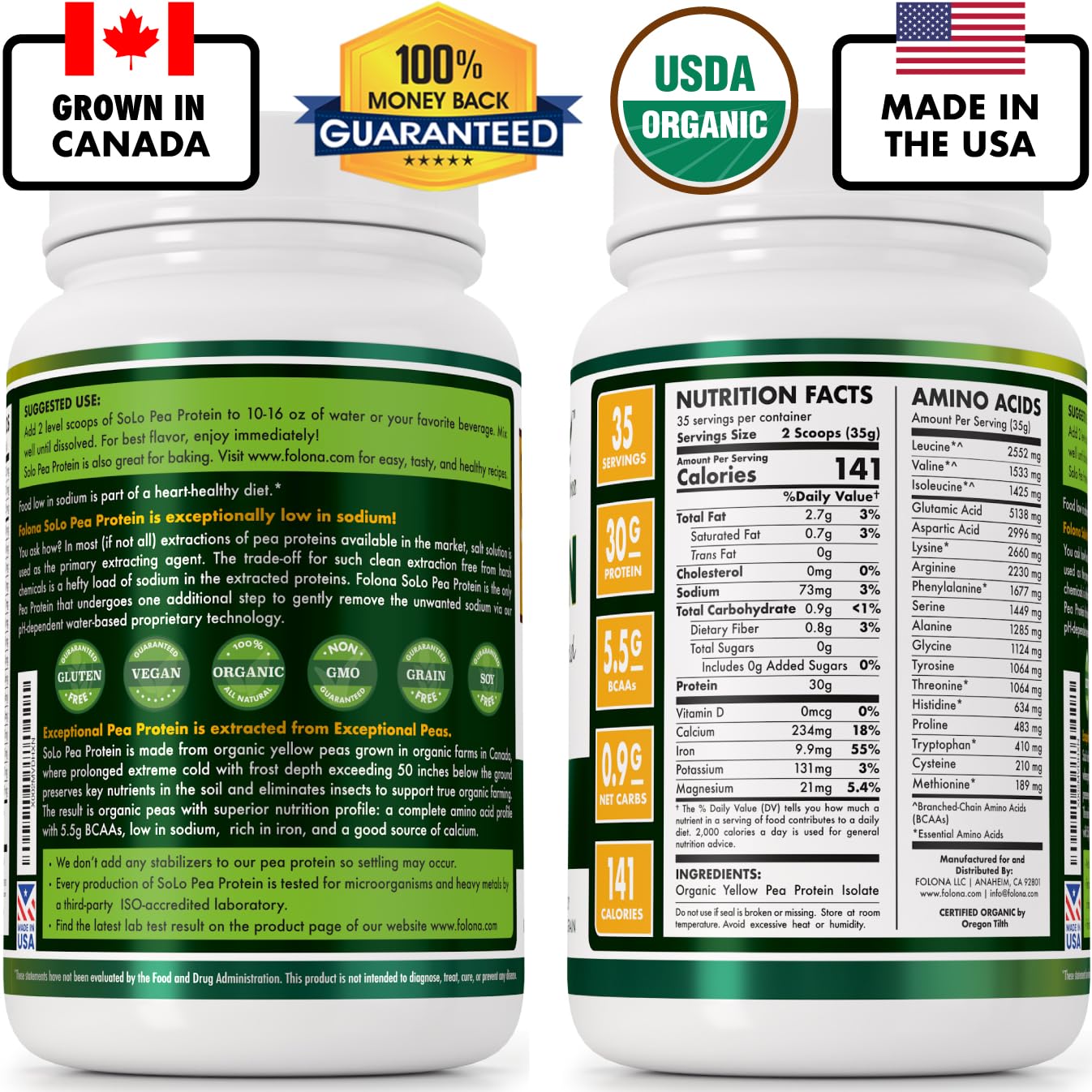 SOLO Organic Pea Protein Isolate Unflavored Plant Protein

