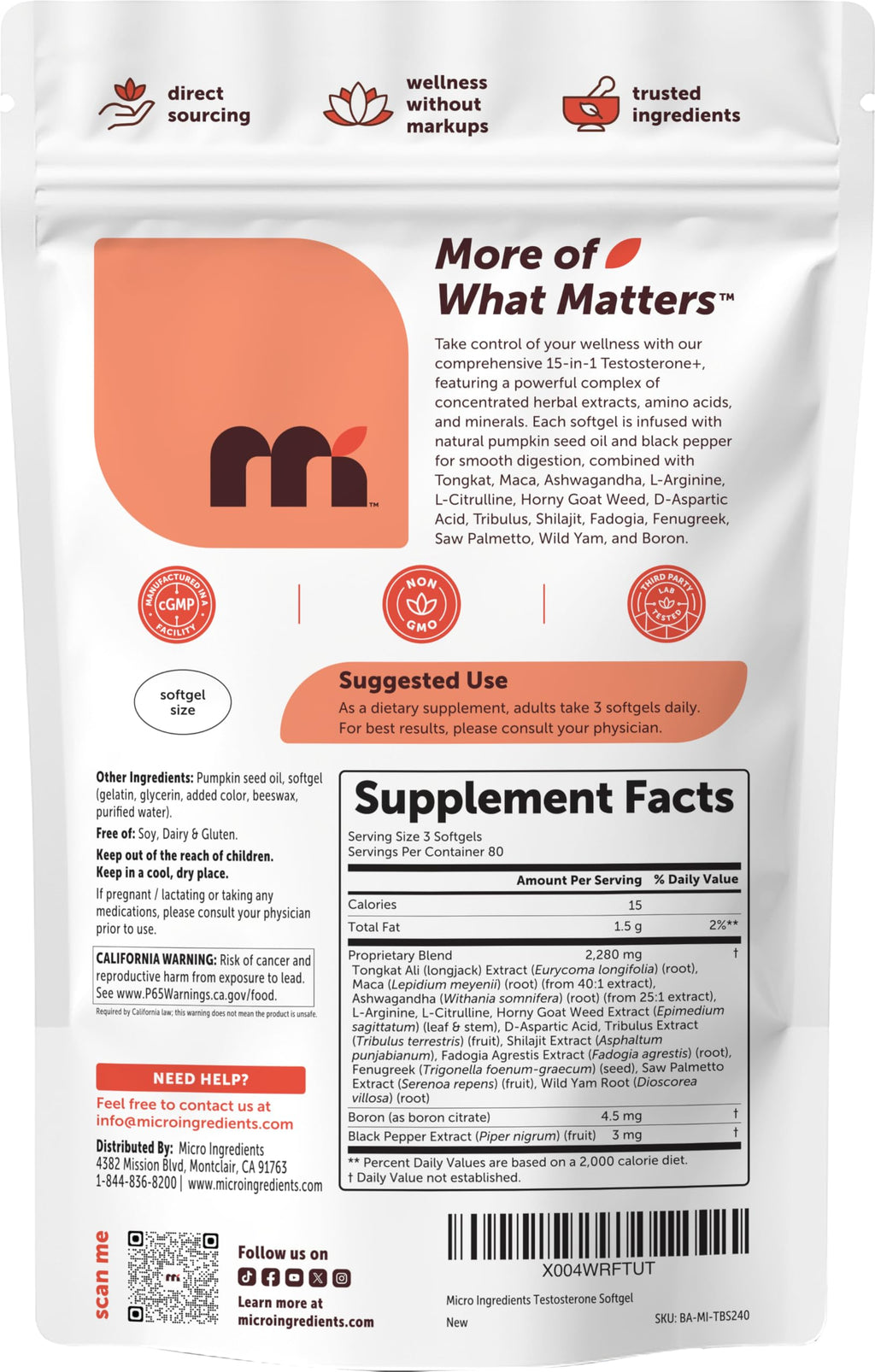 Micro Ingredients Testosterone+ Advanced 15-in-1 Supplement

