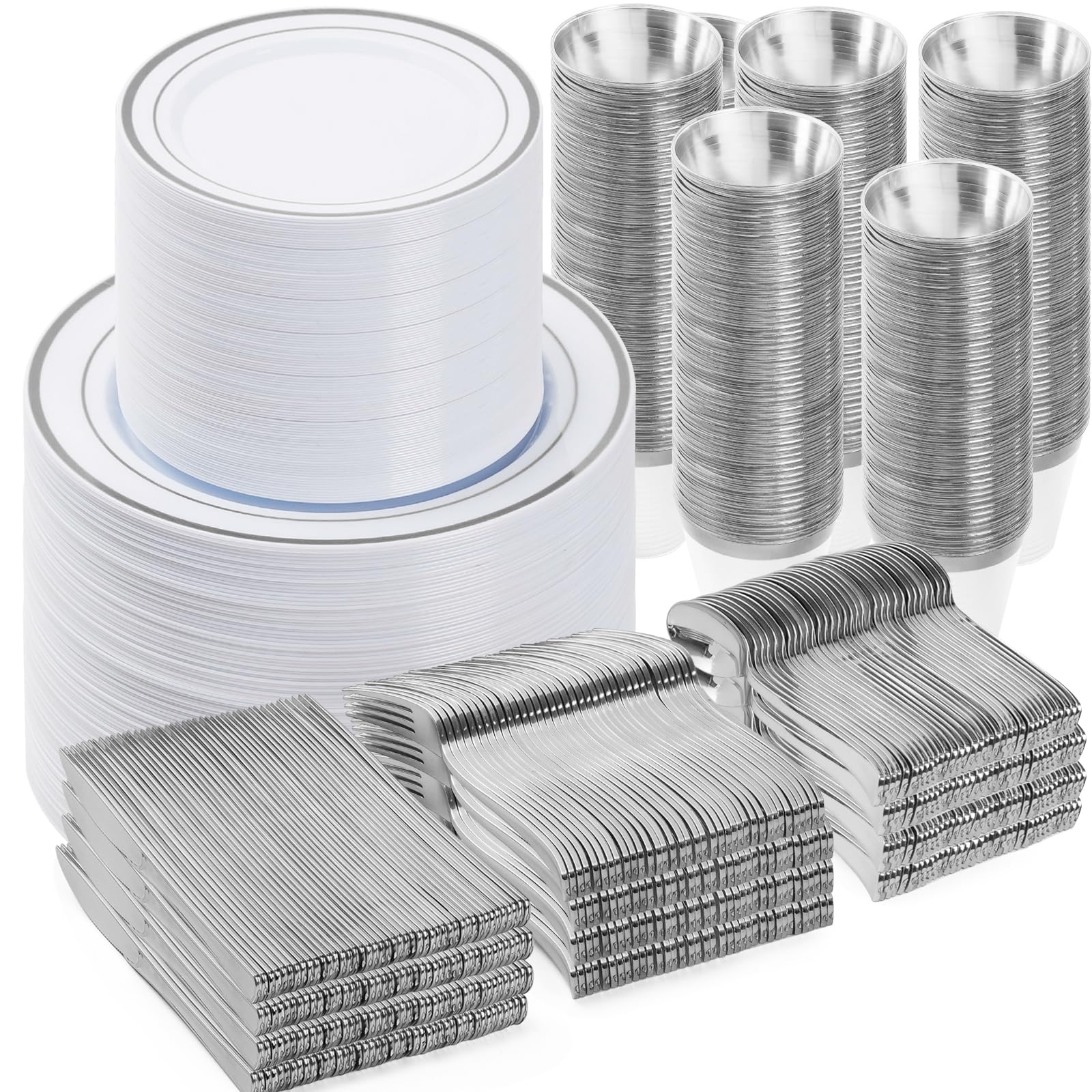 BESTVIP Disposable Dinnerware Set - Plastic Plates & Cutlery