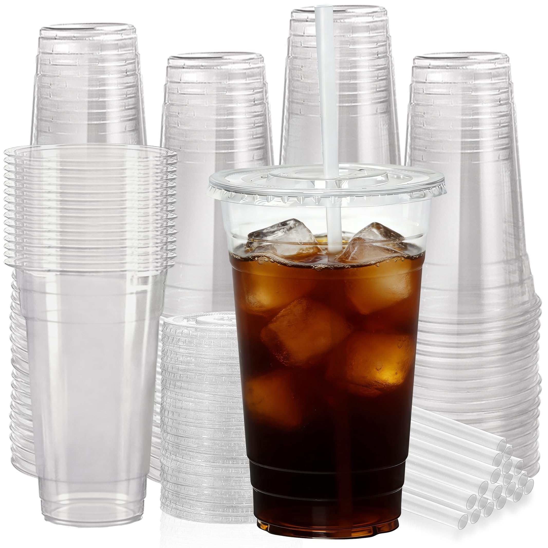 Clear Plastic Cups with Lids and Straws | Leak-Proof PET

