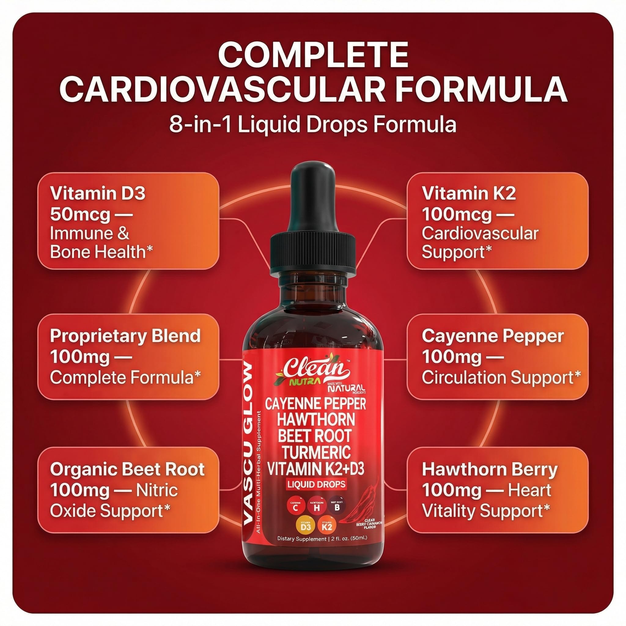 Clean Nutra Cayenne Pepper Drops with Hawthorn, D3 & K2

