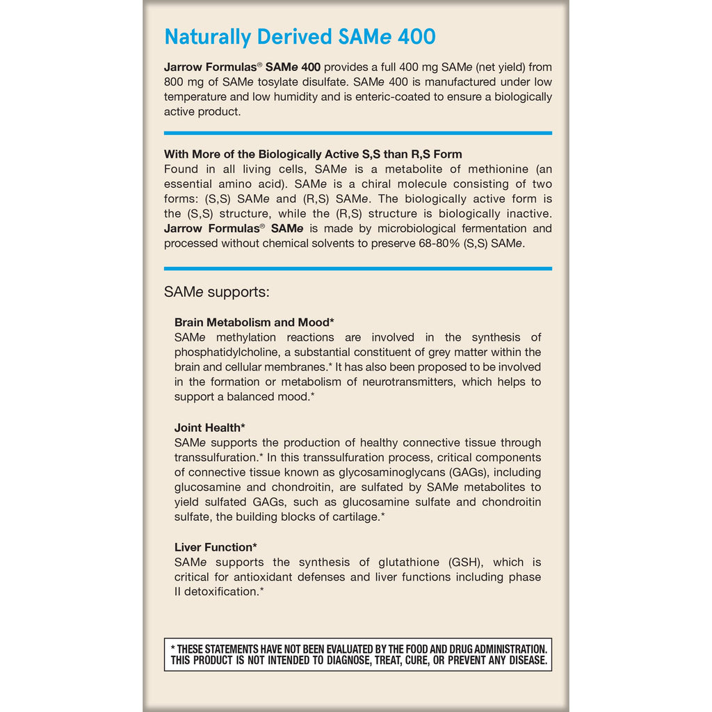 Jarrow SAM-e 400 mg Supplement for Joint Health & Mood

